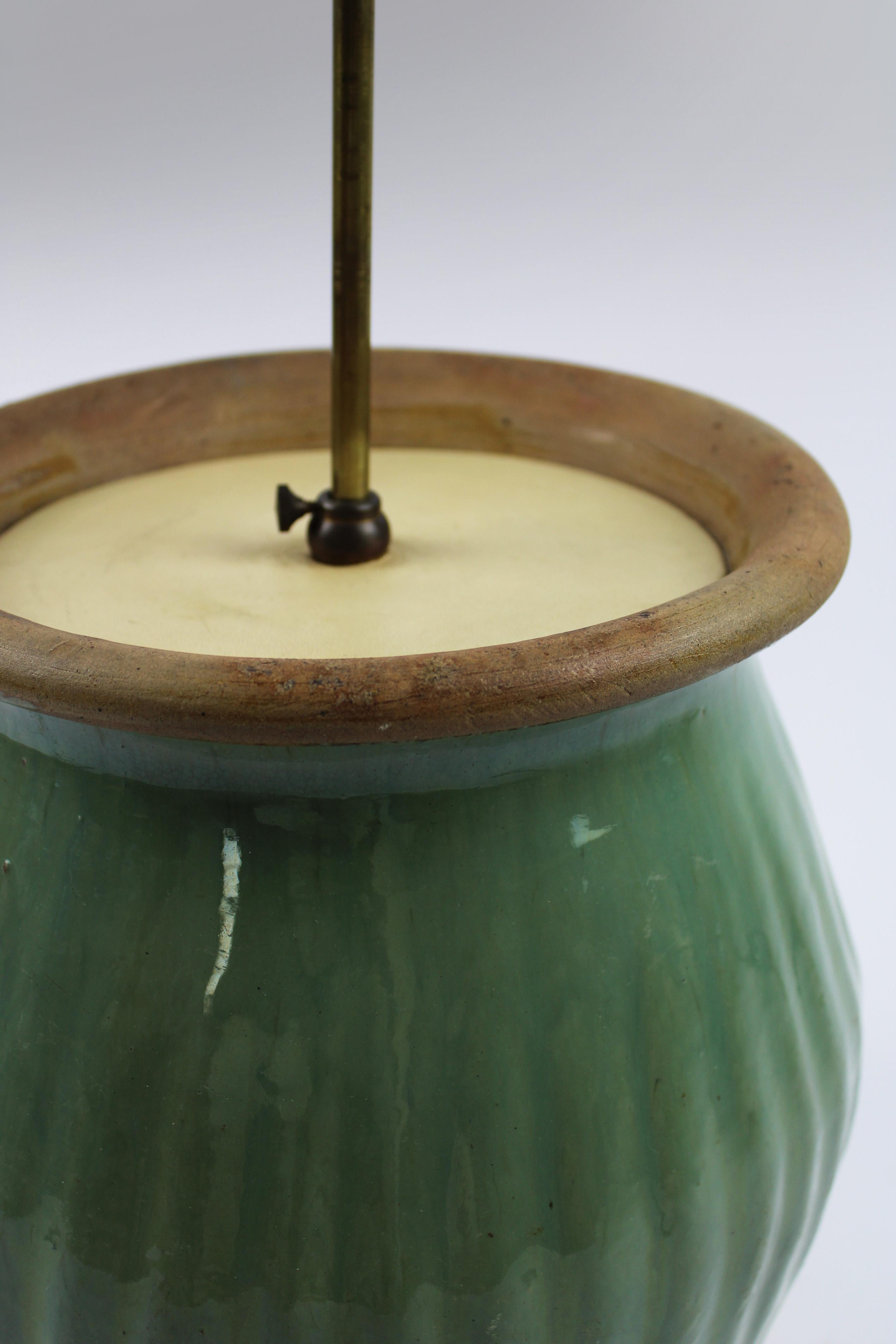 19th century Celadon Glazed Stoneware Ginger Jar Mounted as Lamp Longquan China In Good Condition For Sale In Antwerpen, BE