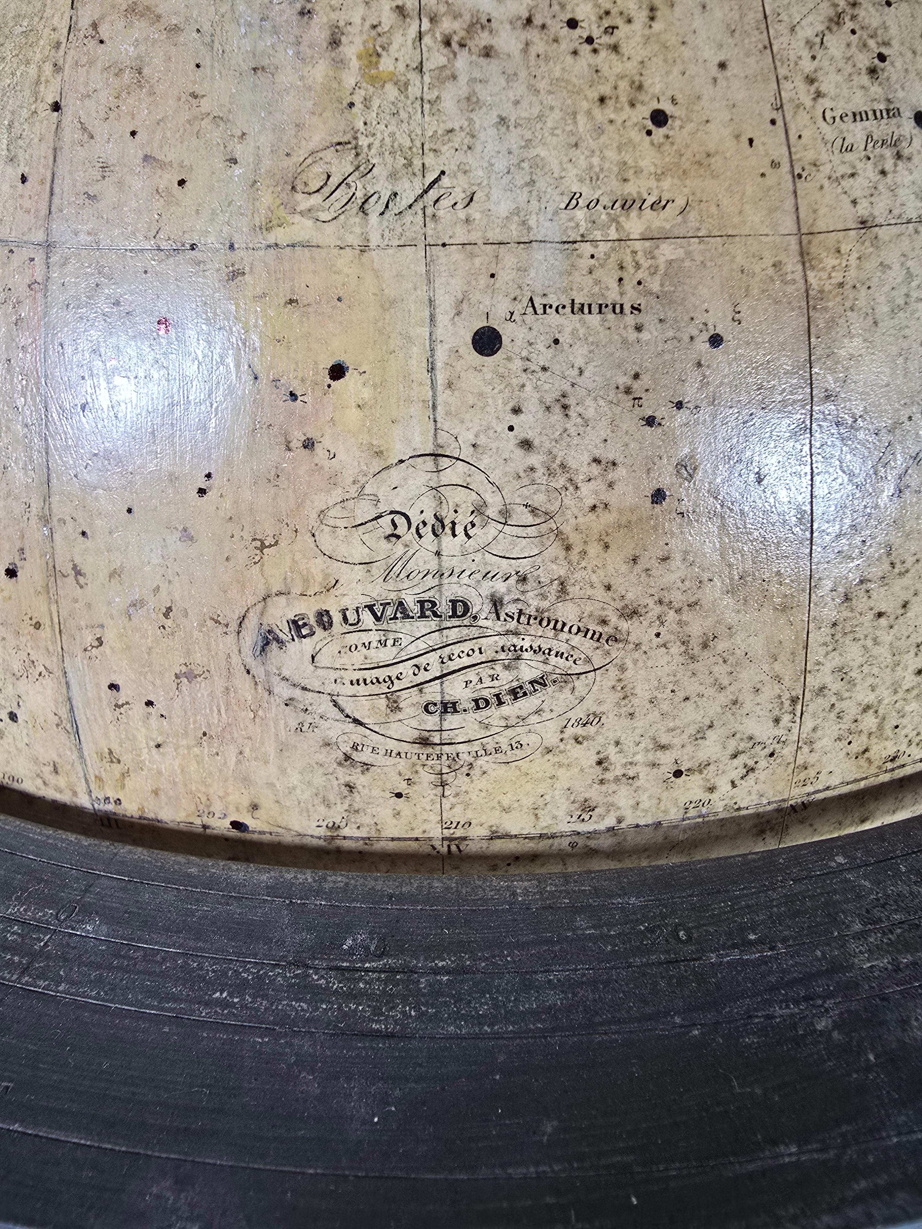 Fruitwood 19th Century Celestial Globe by Charles Dien, Signed and Dedicated to M. A. Bouv For Sale