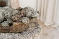 19th Century Cement Dog in Basket