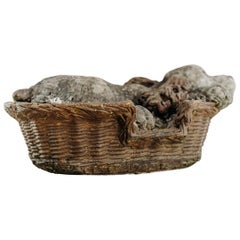 19th Century Cement Dog in Basket