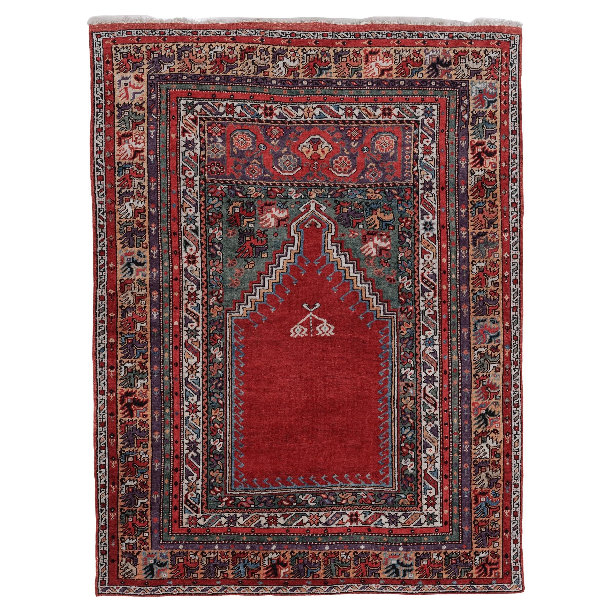 Alfombra de oración Mudjur de Anatolia Central del siglo XIX
