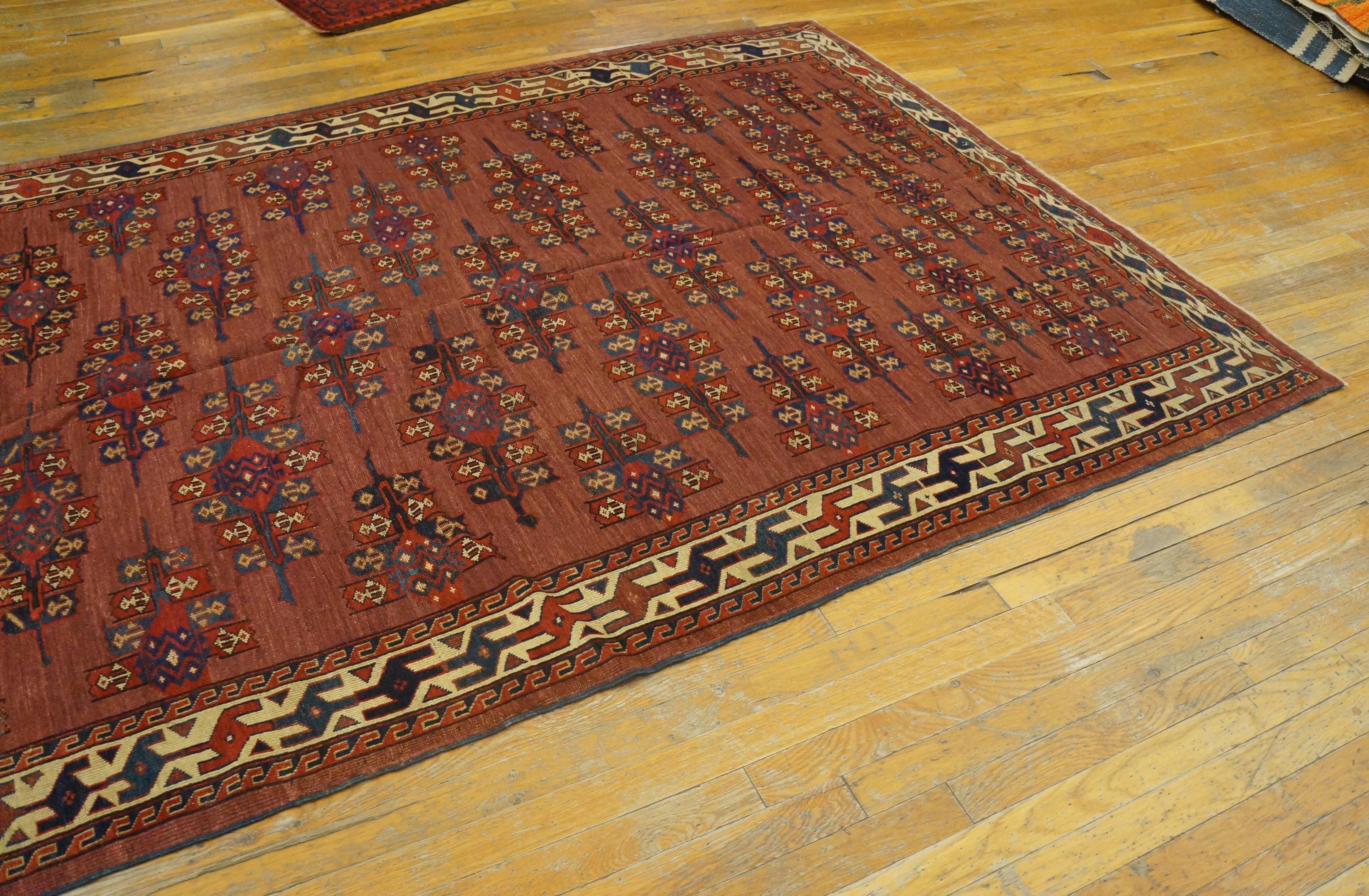 Wool 19th Century Central Asian Turkmen Yamoud Carpet ( 5'2