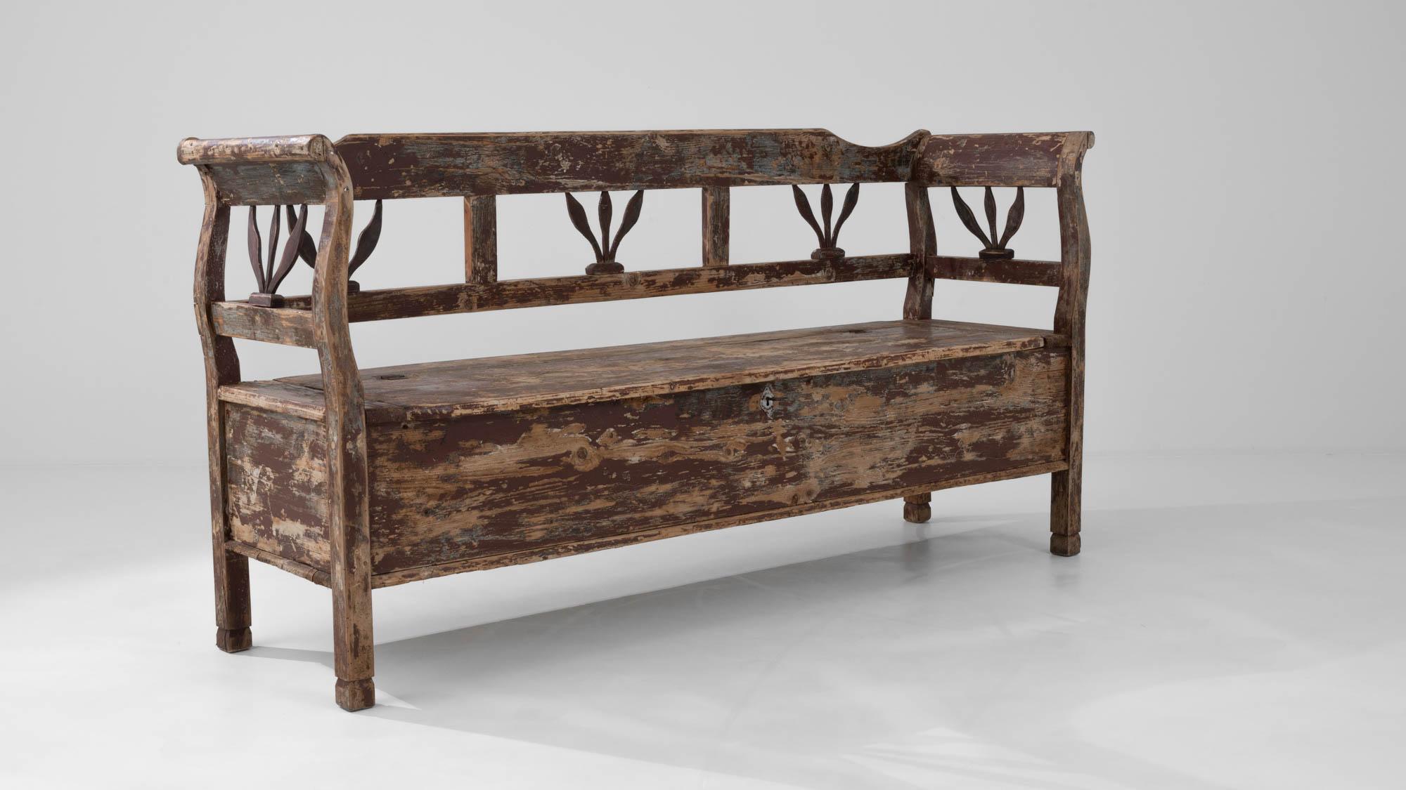 19th Century Central European Wood Patinated Bench For Sale 5