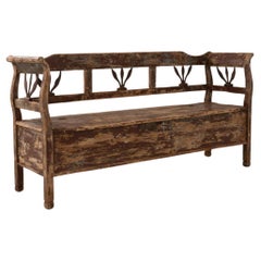 Antique 19th Century Central European Wood Patinated Bench