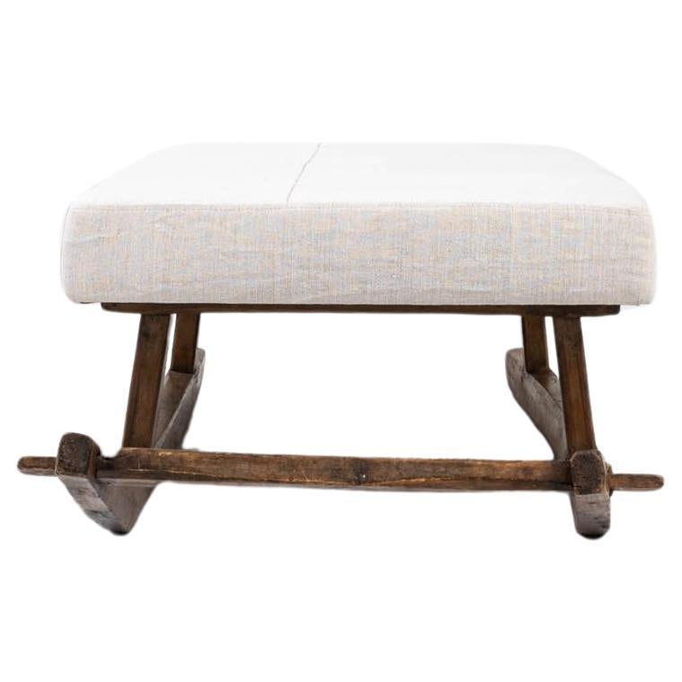19th Century Central European Wooden Bench with Upholstered Seat