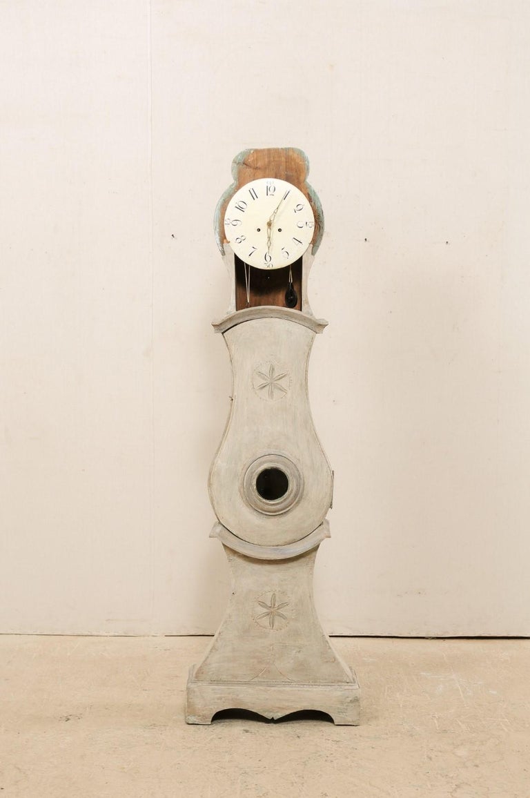 19th Century Central Swedish Floor Clock with Original Metal Face and