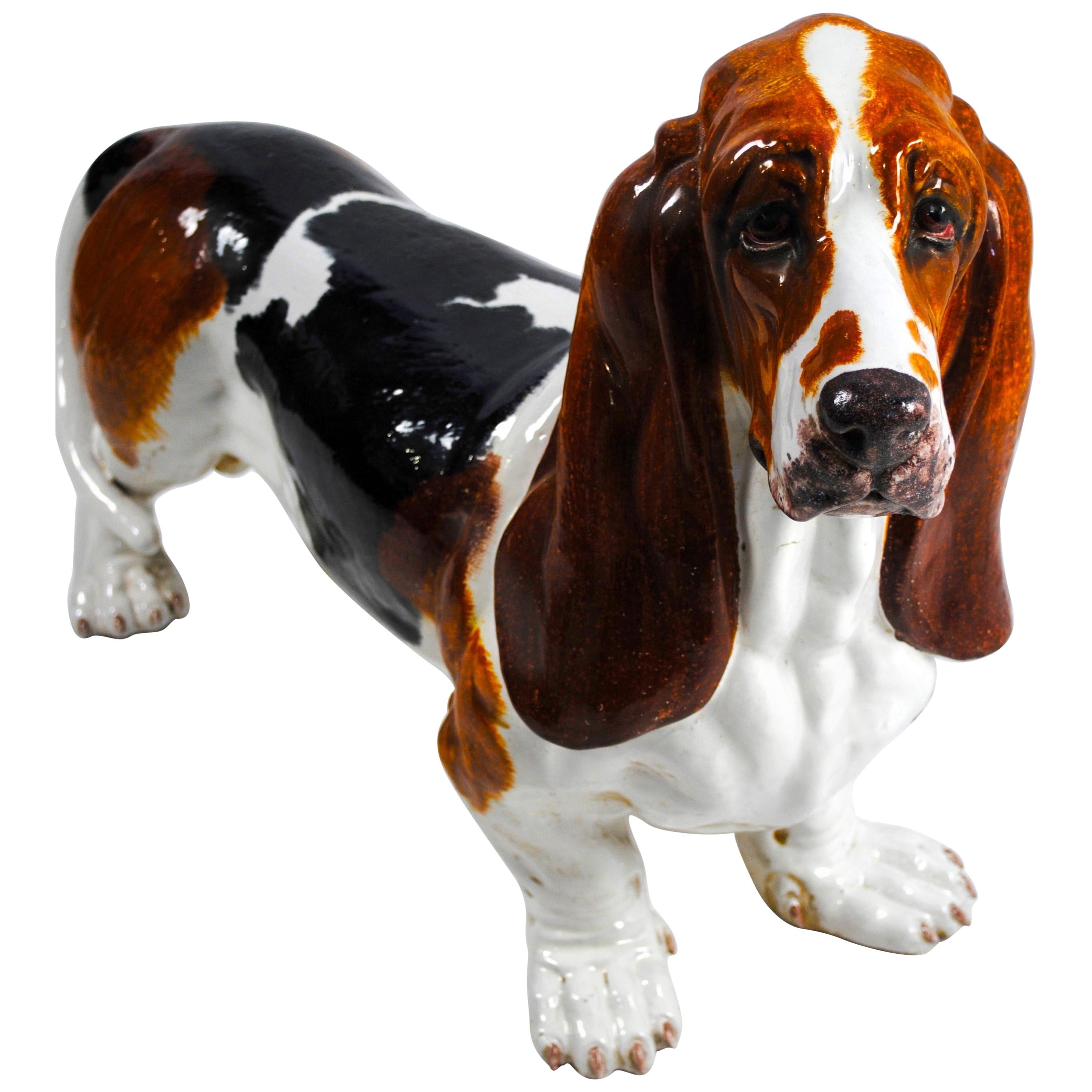 19th Century, Ceramic Figure of a Life-Size Basset Hound For Sale