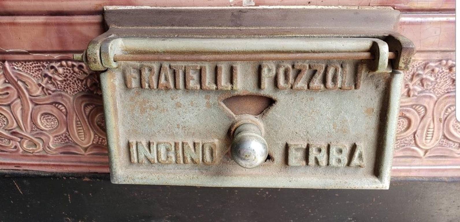 Faience 19th Century European Fratelli Pozzoli Majolica Ceramic Tile Heating Stove 
