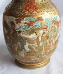 19th Century Ceramic Japanese Satsuma Vases, Meiji Period, Geometric Design