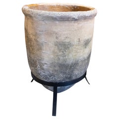19th Century Ceramic Jar with Wide Mouth and Iron Foot