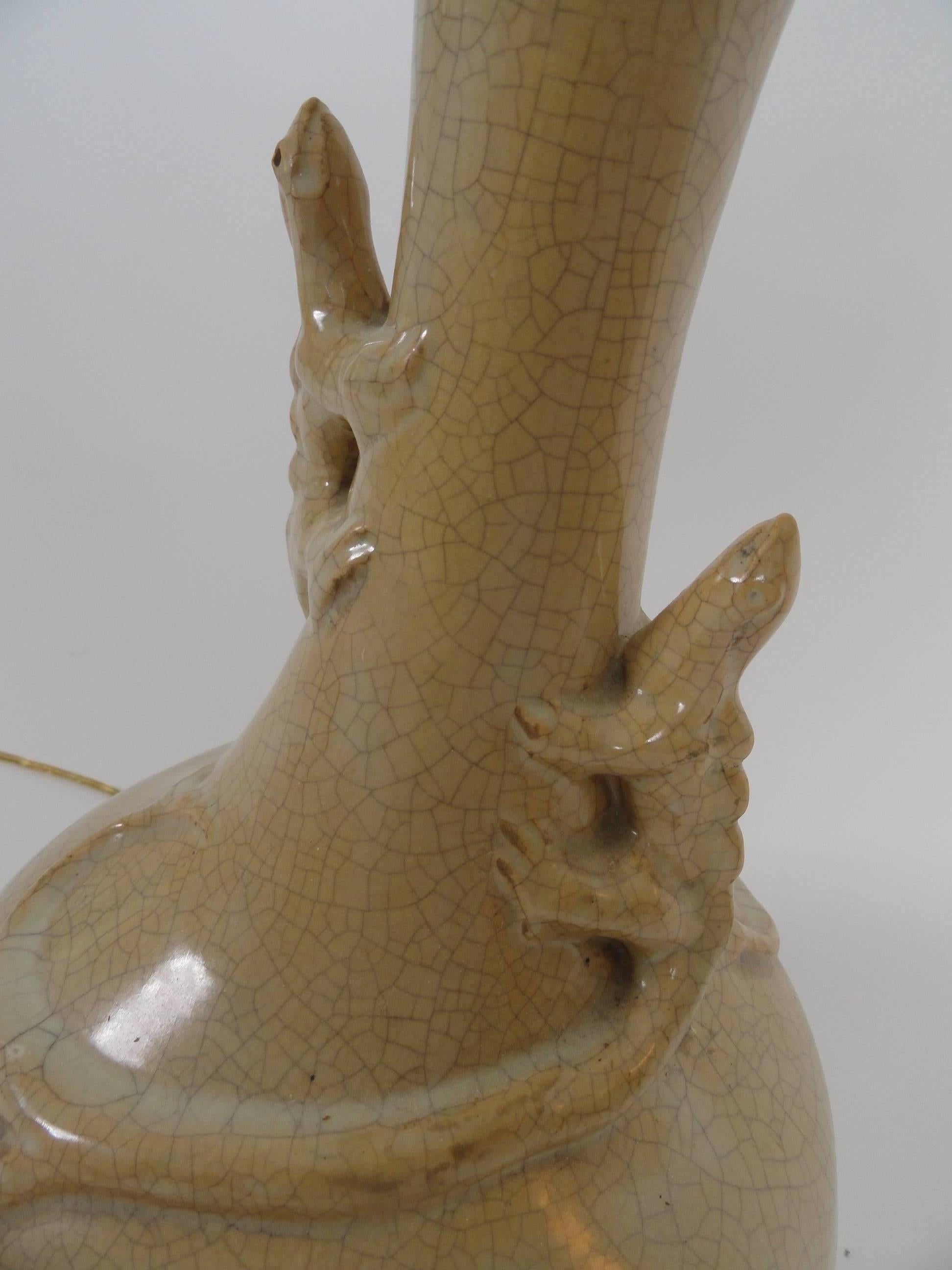 19th Century Ceramic Lizard Lamp In Good Condition For Sale In West Palm Beach, FL