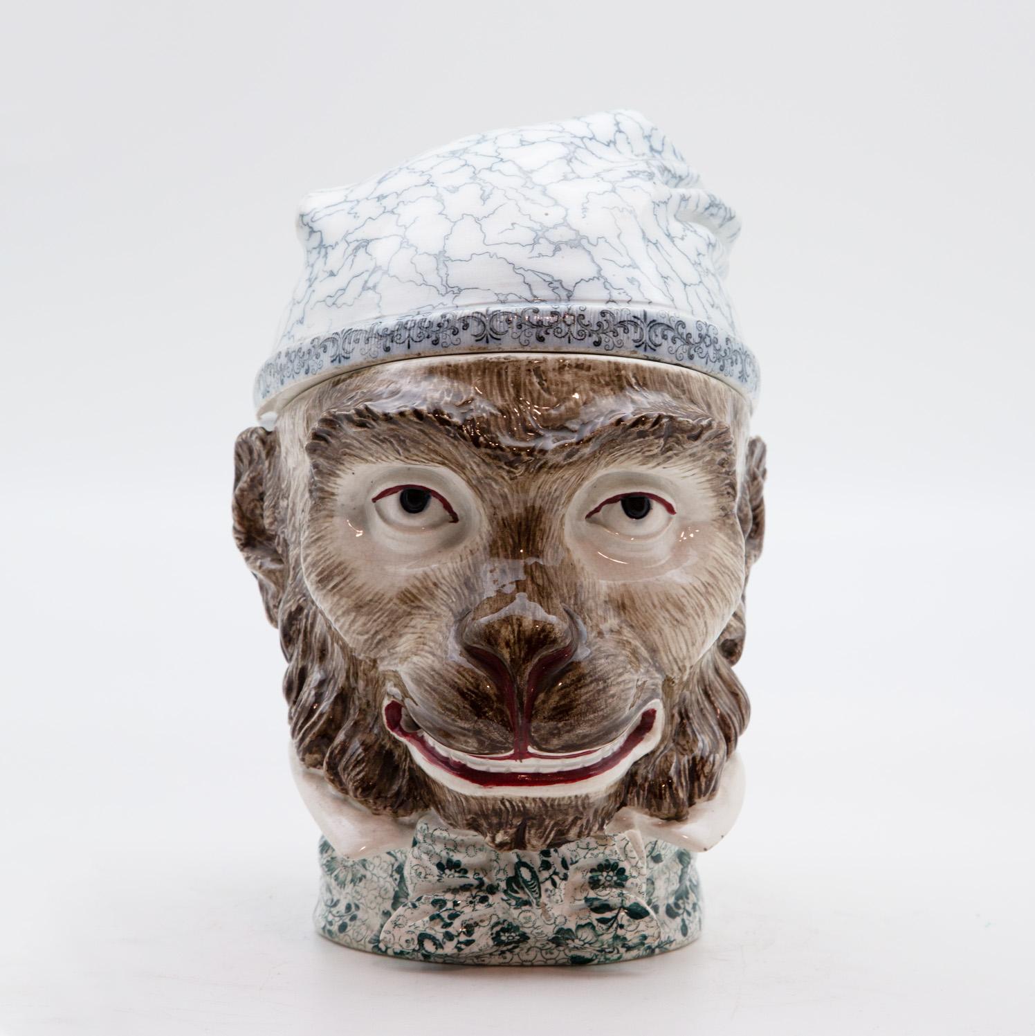 Late Victorian 19th Century Ceramic Monkey Tobacco Jar