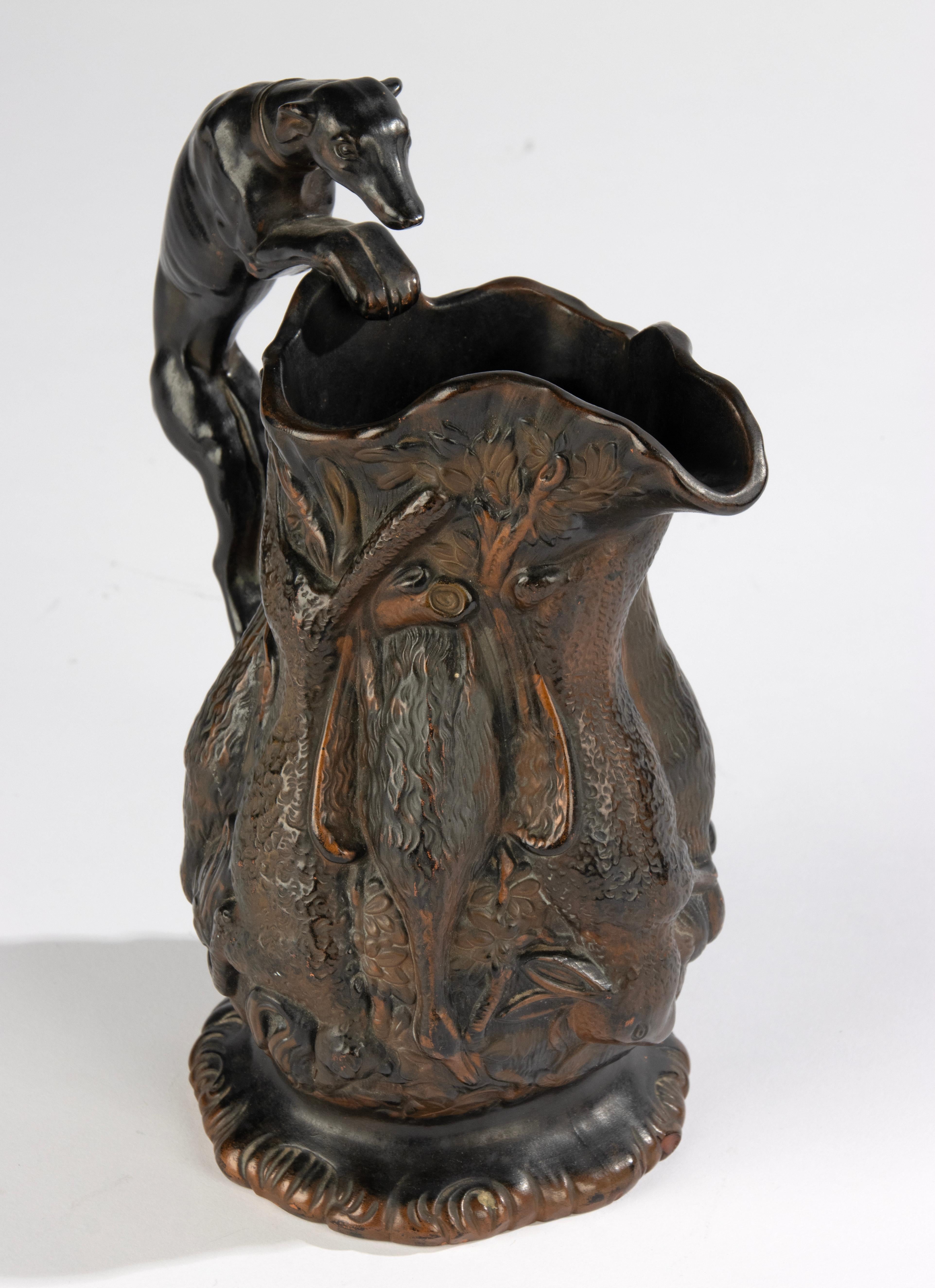 Pichet en céramique du 19ème siècle - Scène de chasse - Shore & Co Isleworth England en vente 7
