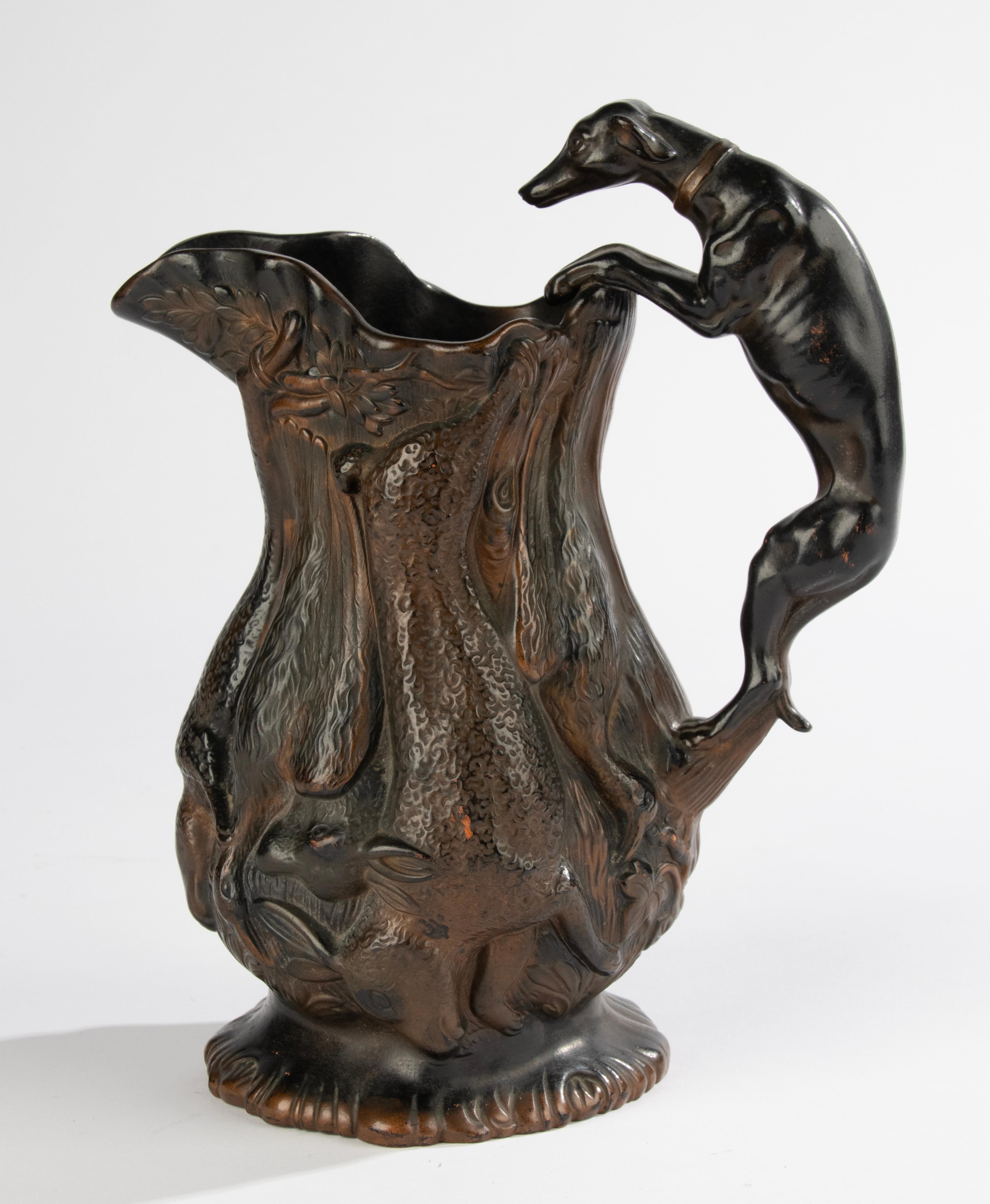 Forêt-Noire Pichet en céramique du 19ème siècle - Scène de chasse - Shore & Co Isleworth England en vente