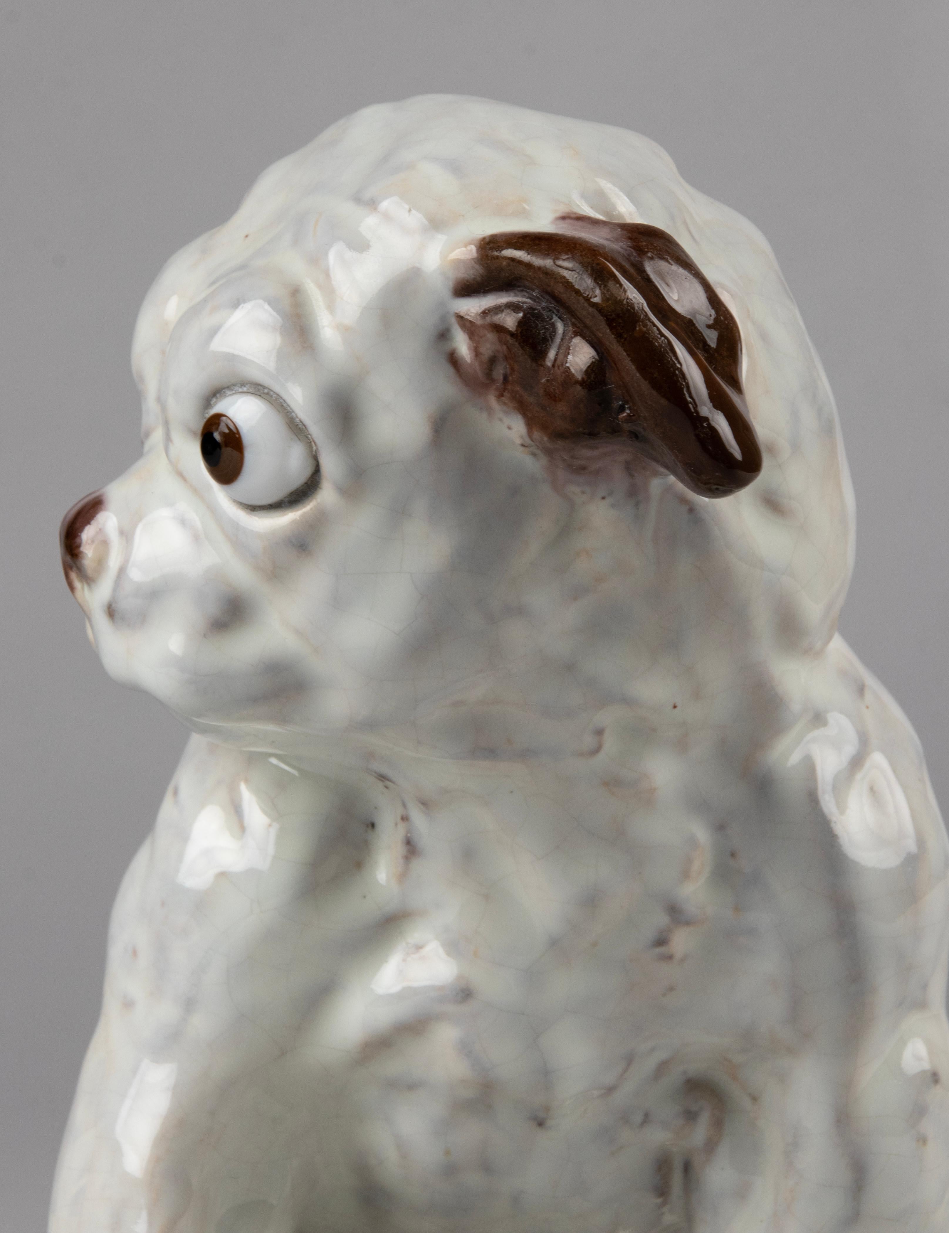 19th Century Ceramic Sculpture of a Pug Dog by J. Filmont Caen, France 4