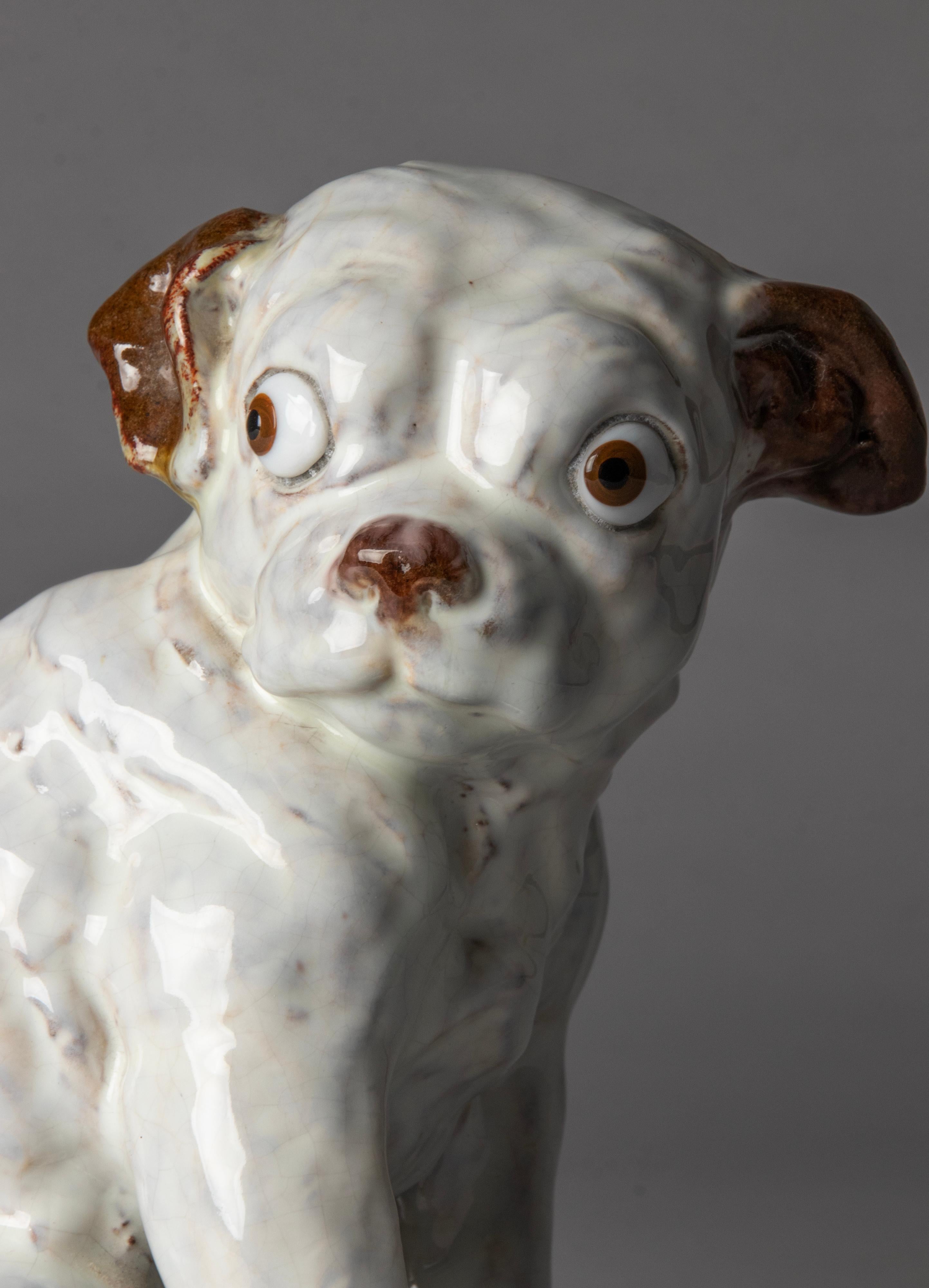 19th Century Ceramic Sculpture of a Pug Dog by J. Filmont Caen, France 6