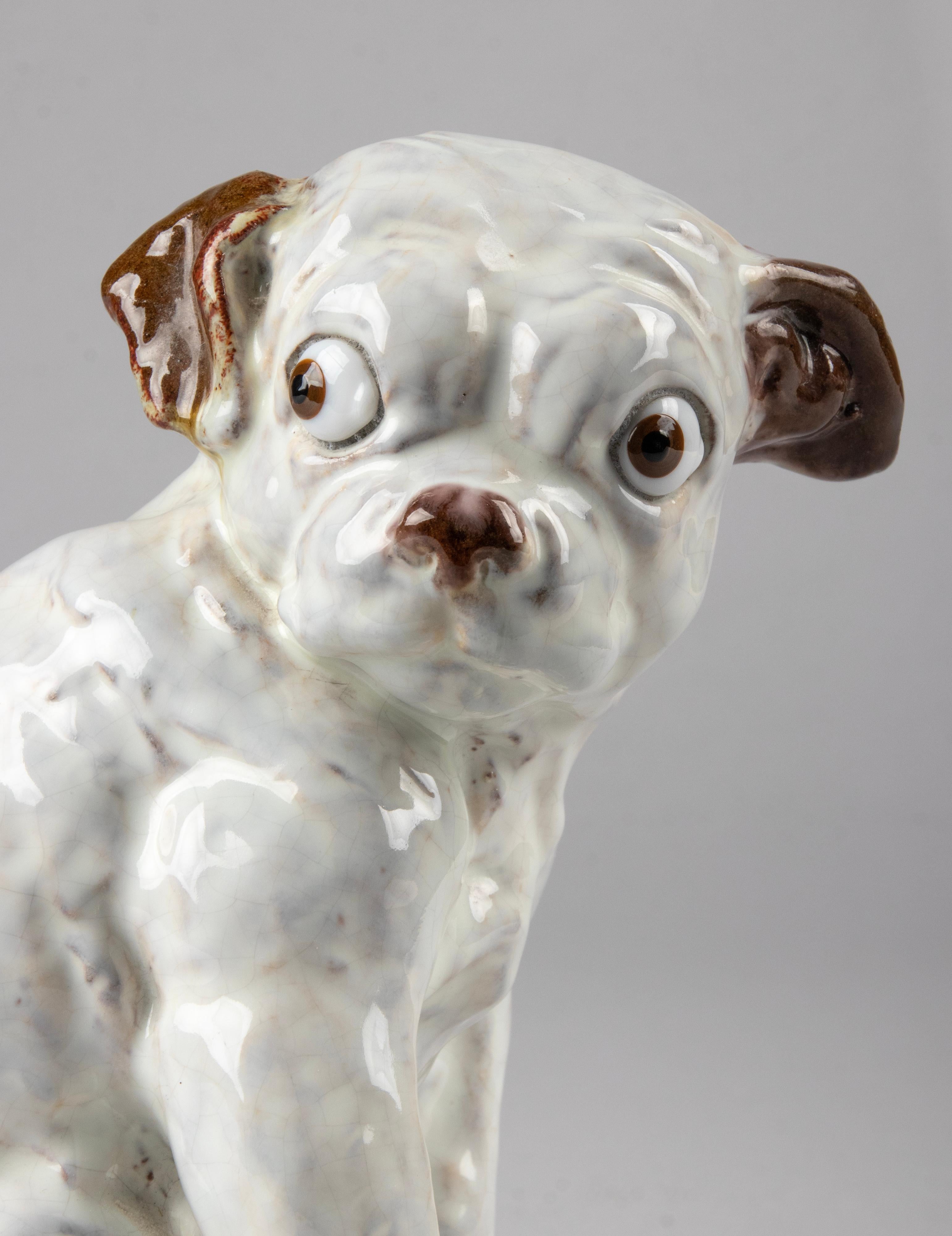 Belle Époque 19th Century Ceramic Sculpture of a Pug Dog by J. Filmont Caen, France