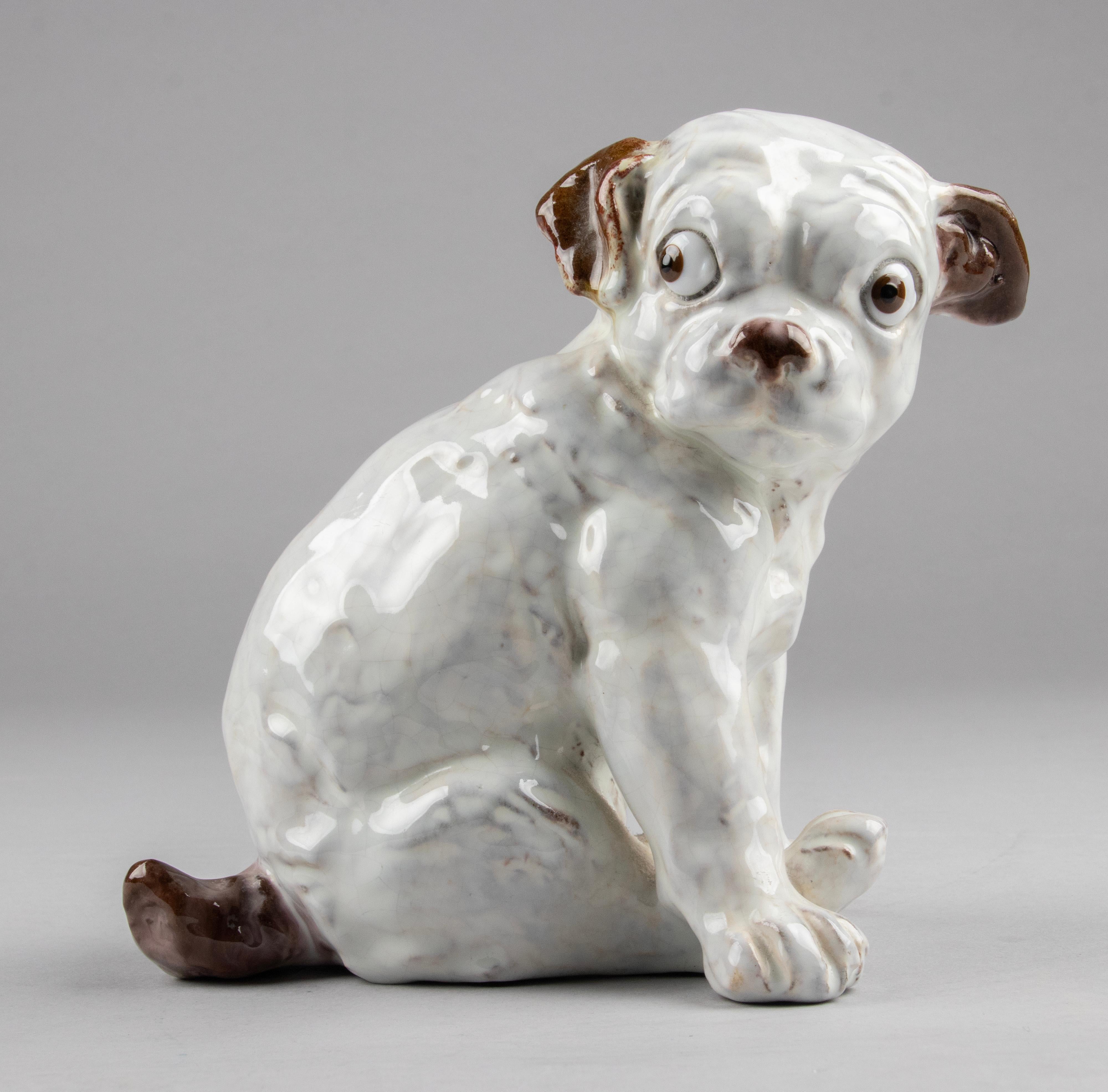 Molded 19th Century Ceramic Sculpture of a Pug Dog by J. Filmont Caen, France
