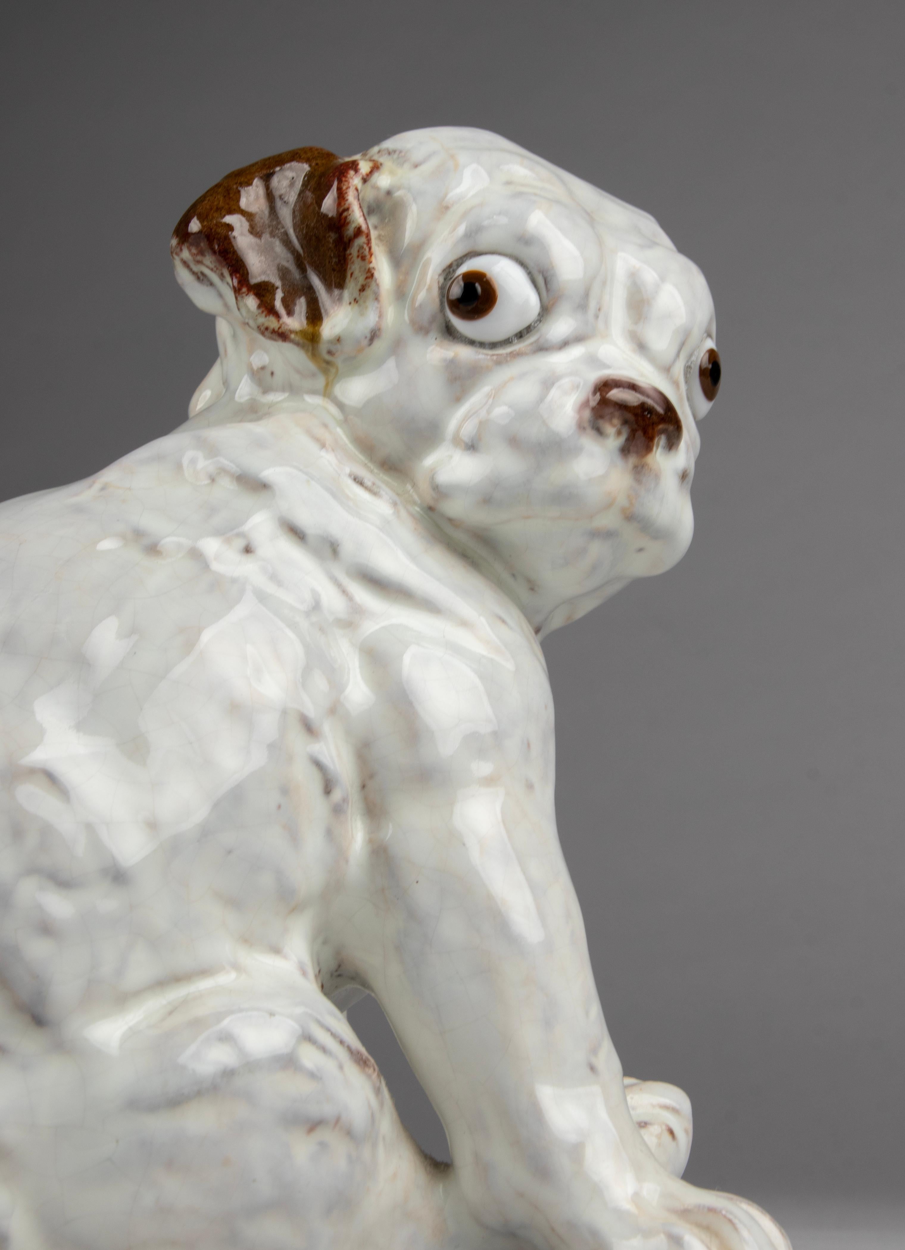 19th Century Ceramic Sculpture of a Pug Dog by J. Filmont Caen, France In Good Condition In Casteren, Noord-Brabant