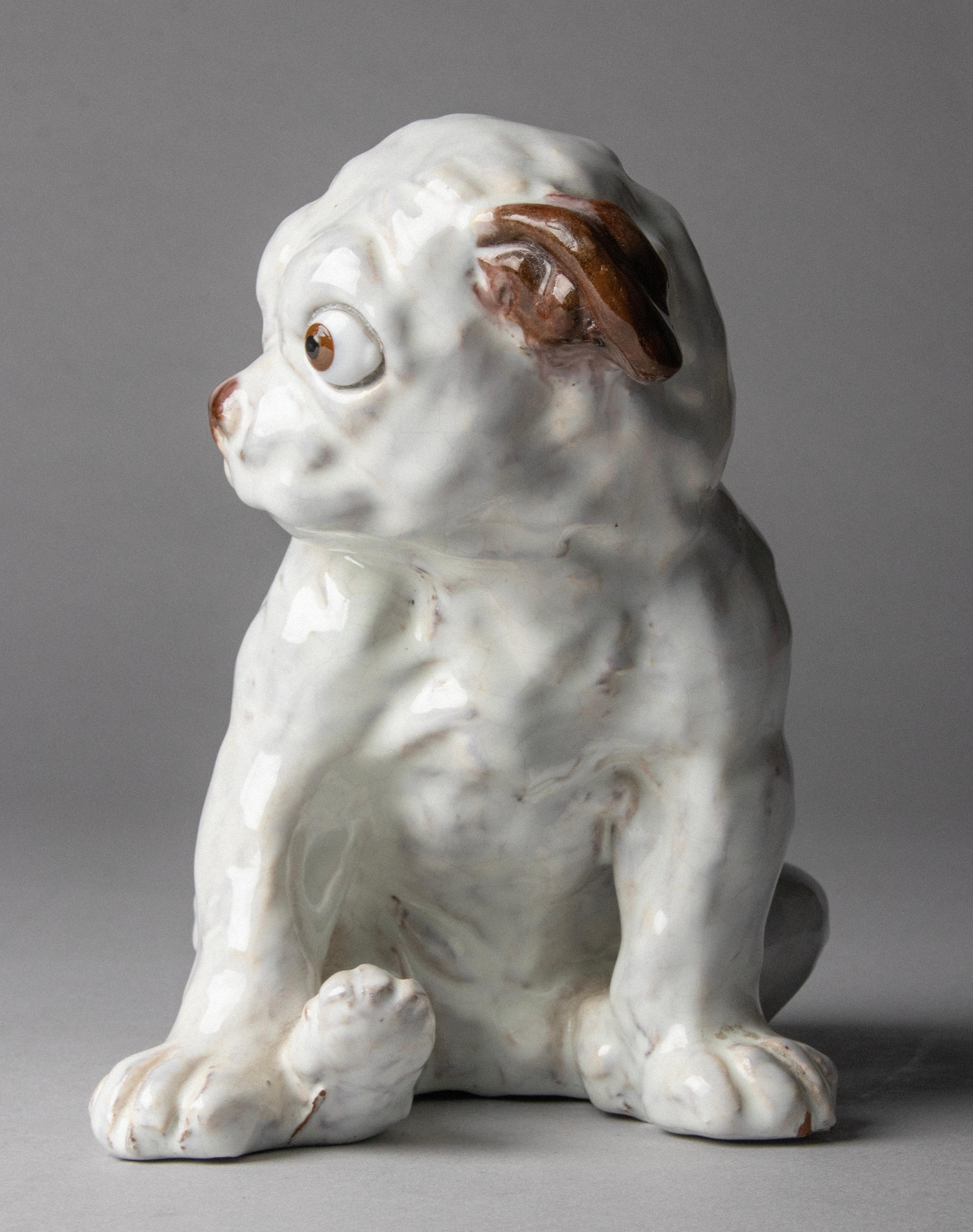 Early 20th Century 19th Century Ceramic Sculpture of a Pug Dog by J. Filmont Caen, France