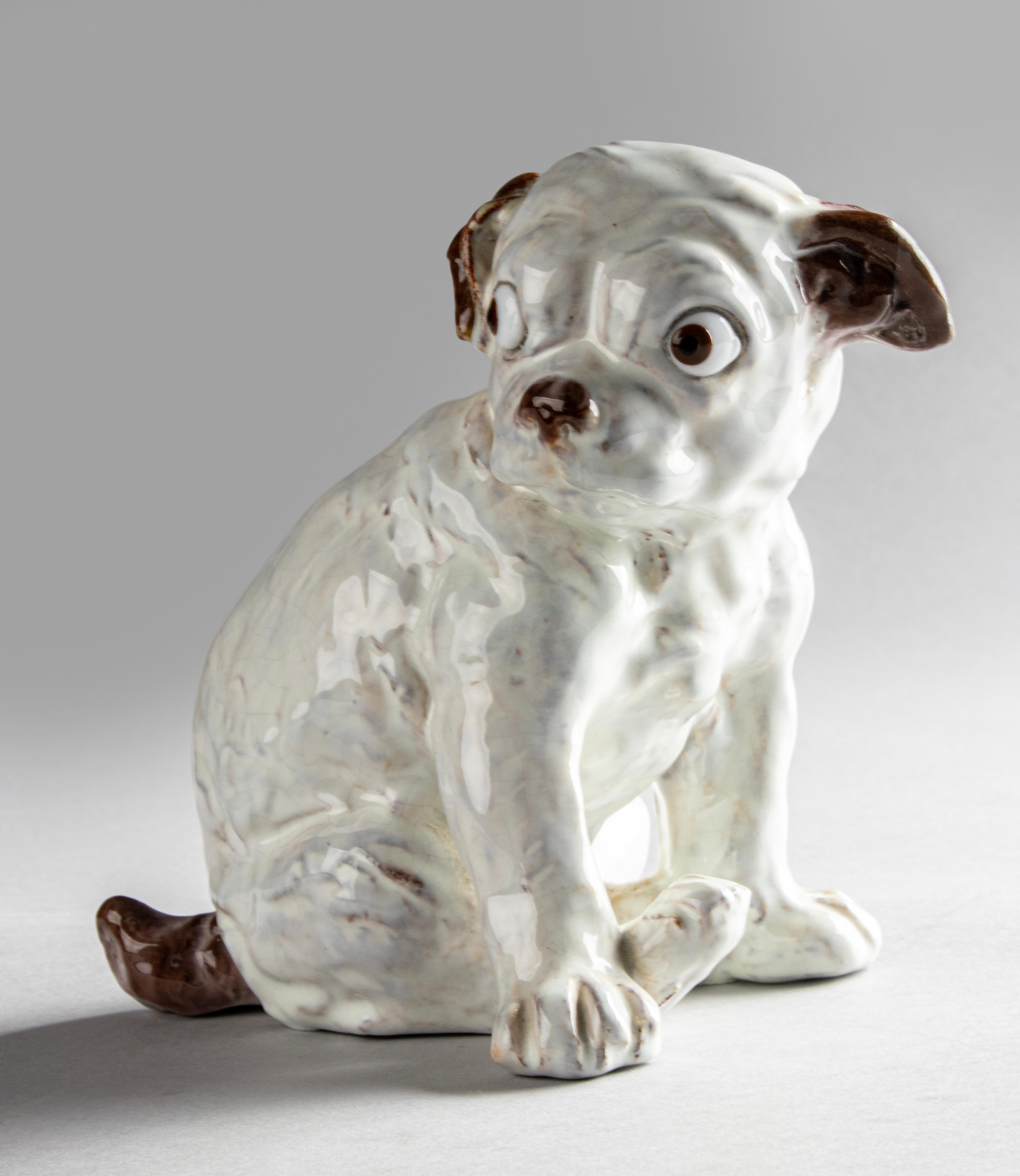 19th Century Ceramic Sculpture of a Pug Dog by J. Filmont Caen, France 1