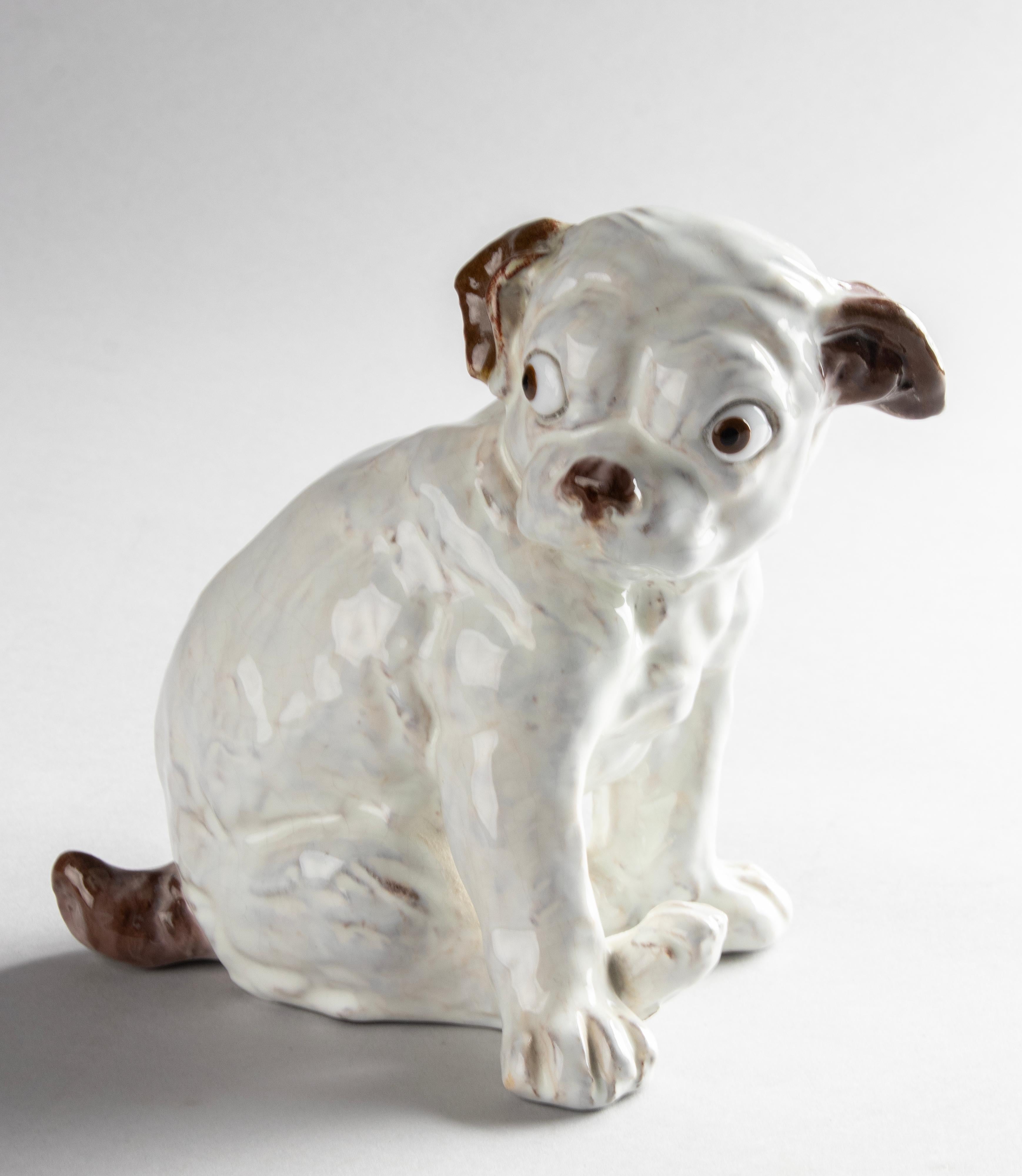 19th Century Ceramic Sculpture of a Pug Dog by J. Filmont Caen, France 3