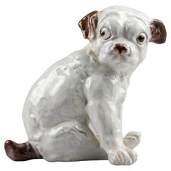 19th Century Ceramic Sculpture of a Pug Dog by J. Filmont Caen, France