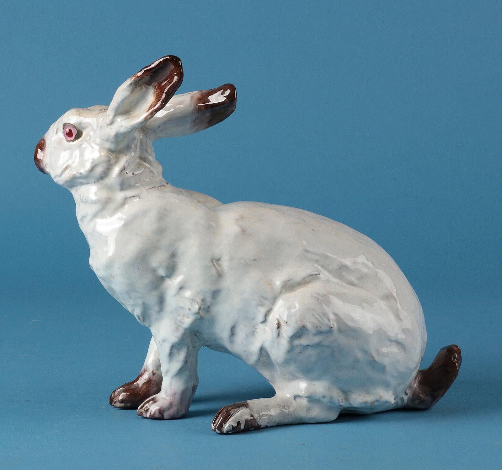 Late 19th Century 19th Century Ceramic Sculpture of a Rabbit by J. Filmont Caen, France