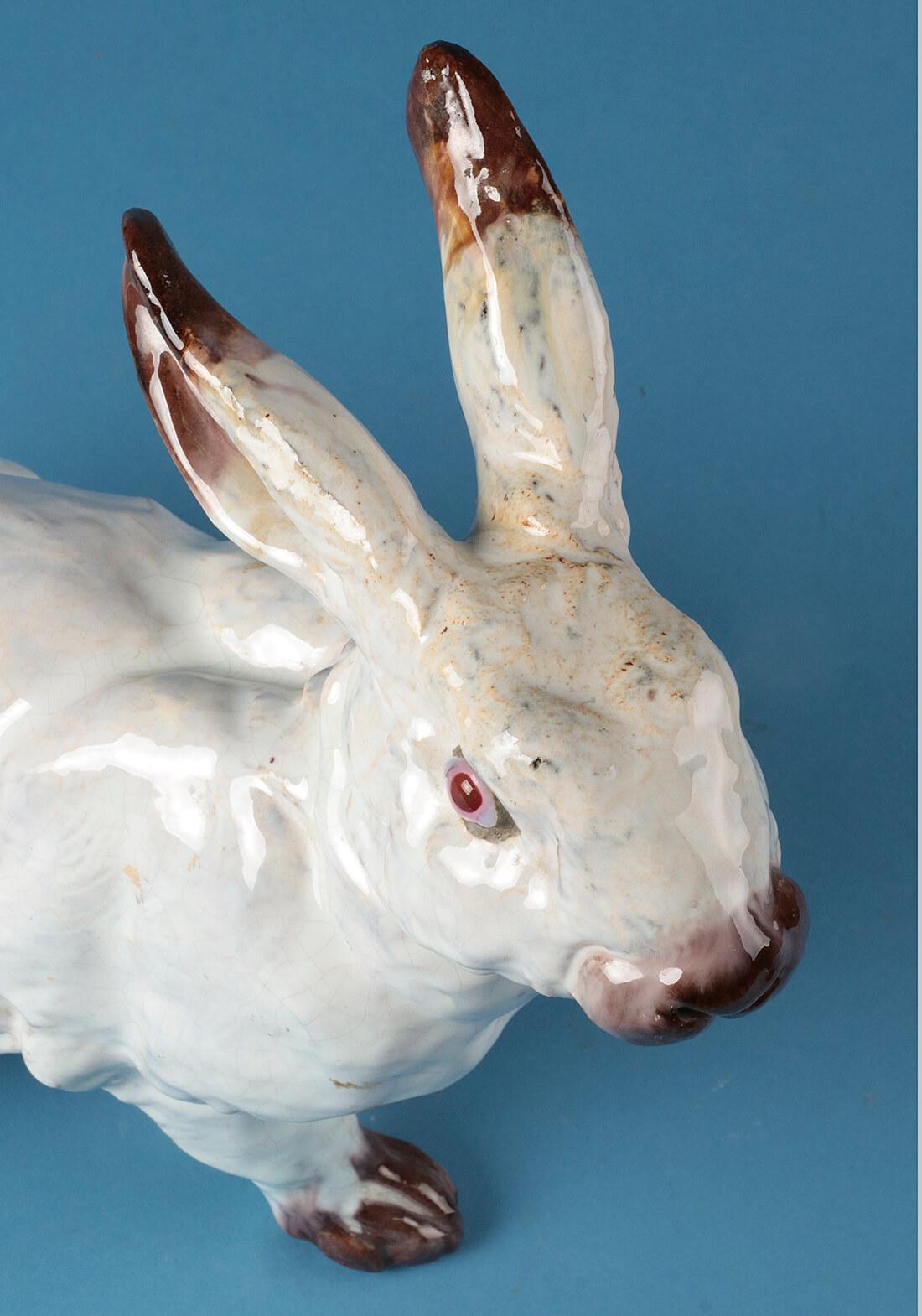 19th Century Ceramic Sculpture of a Rabbit by J. Filmont Caen, France 6
