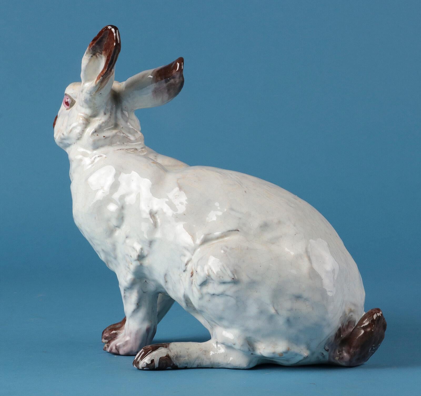 19th Century Ceramic Sculpture of a Rabbit by J. Filmont Caen, France 9