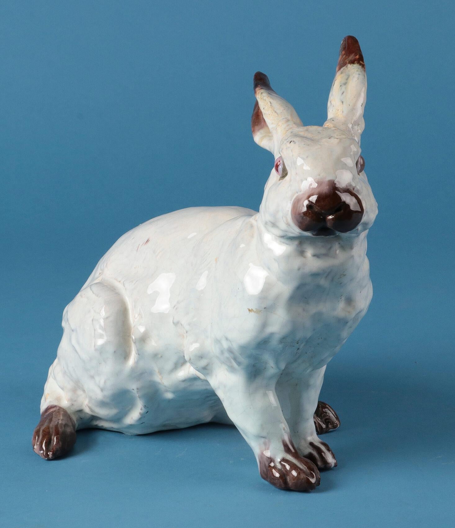 Molded 19th Century Ceramic Sculpture of a Rabbit by J. Filmont Caen, France