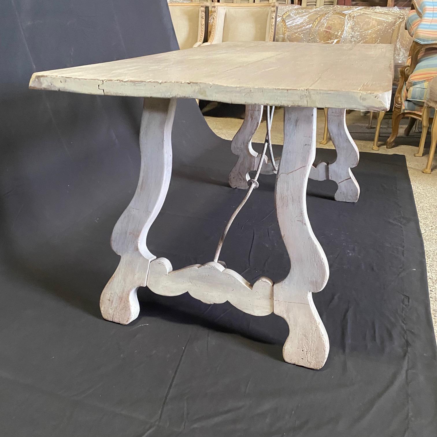 19th Century Cerused White Washed Spanish Dining or Trestle Table or Desk  For Sale 4