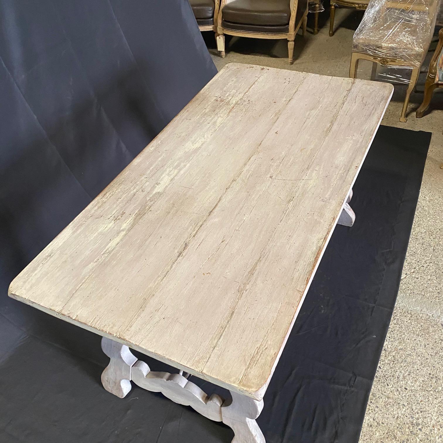 19th Century Cerused White Washed Spanish Dining or Trestle Table or Desk  For Sale 3