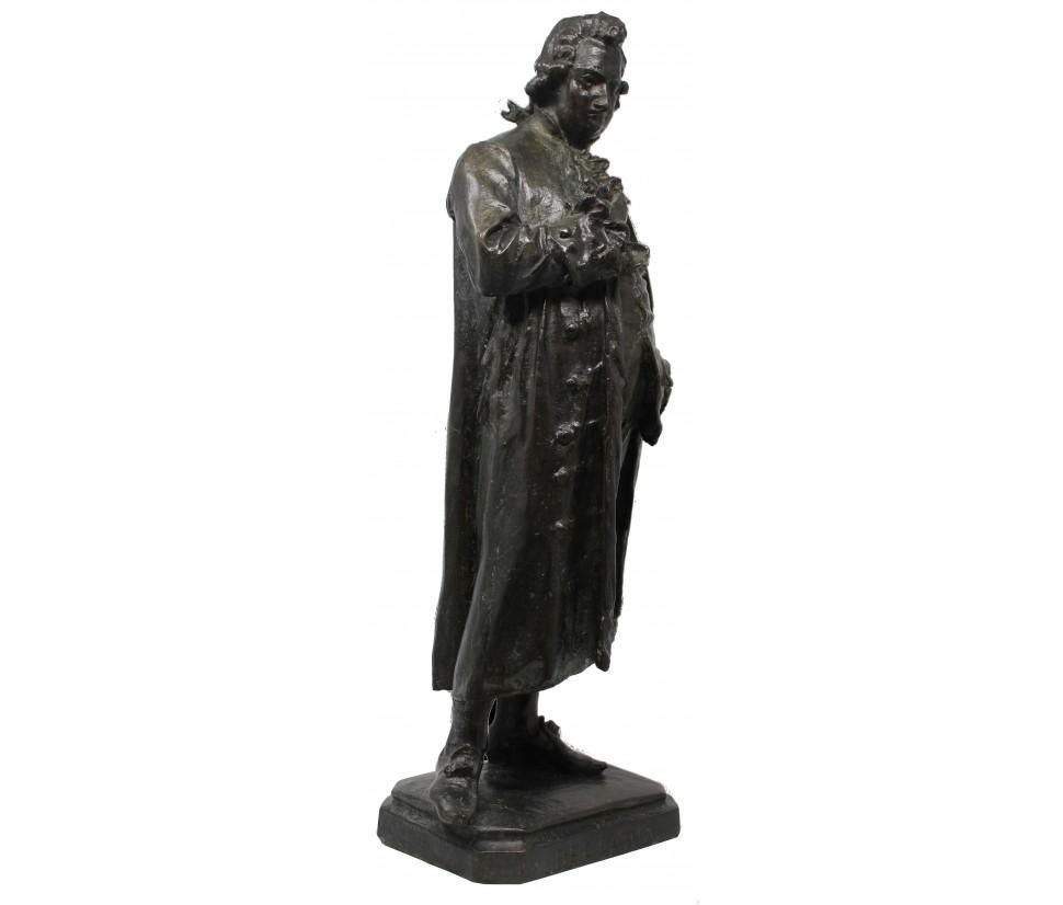 19th Century. 

Cesare Beccaria

Bronze, 49 x 13 x 15 cm

The bronze statue examined faithfully reproduces the famous Milanese monument by Giuseppe Grandi (1843-1894) dedicated to Cesare Beccaria. The work, from the top of a high base in white