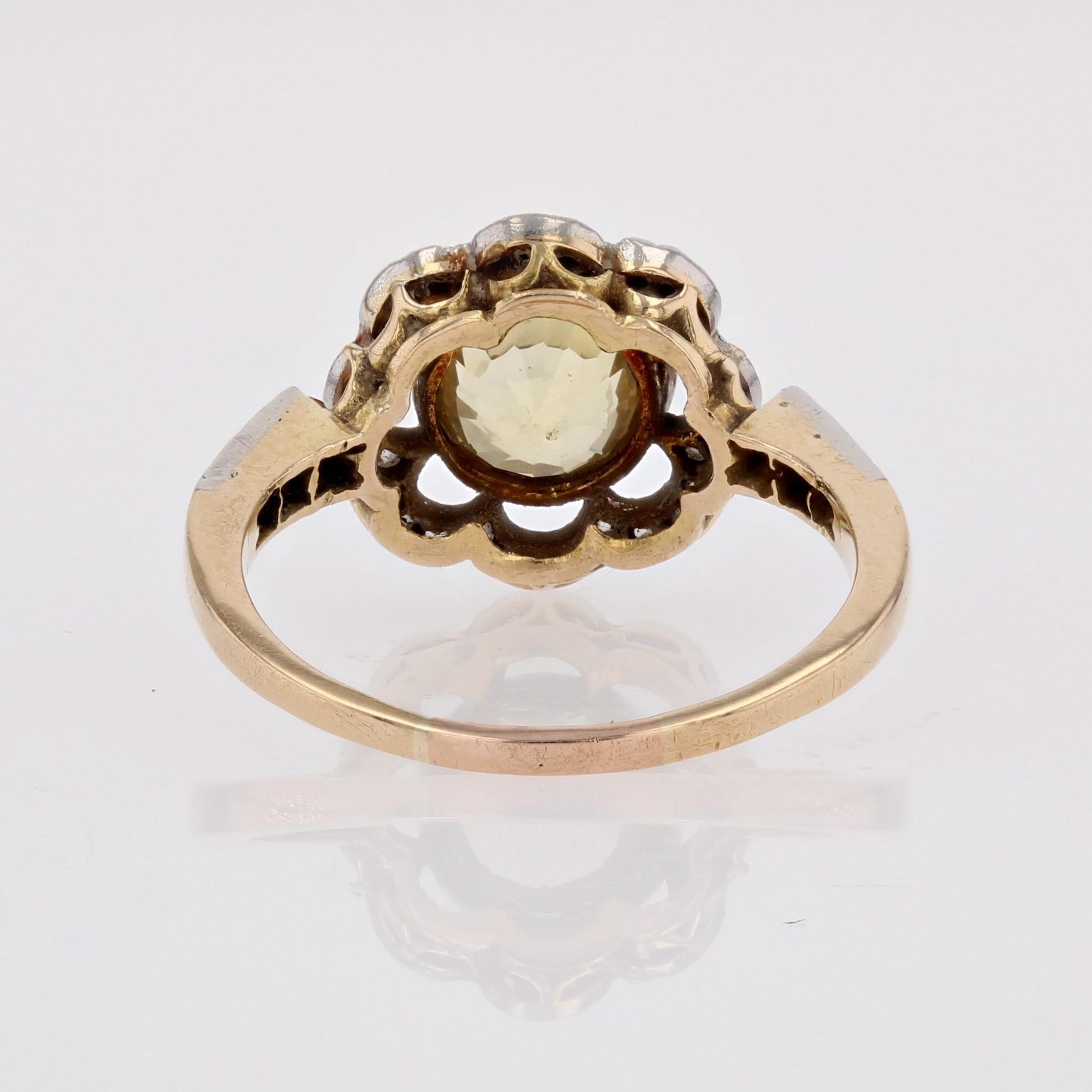 19th Century Ceylon Yellow Sapphire Diamonds 18 Karat Yellow Gold Flower Ring For Sale 11