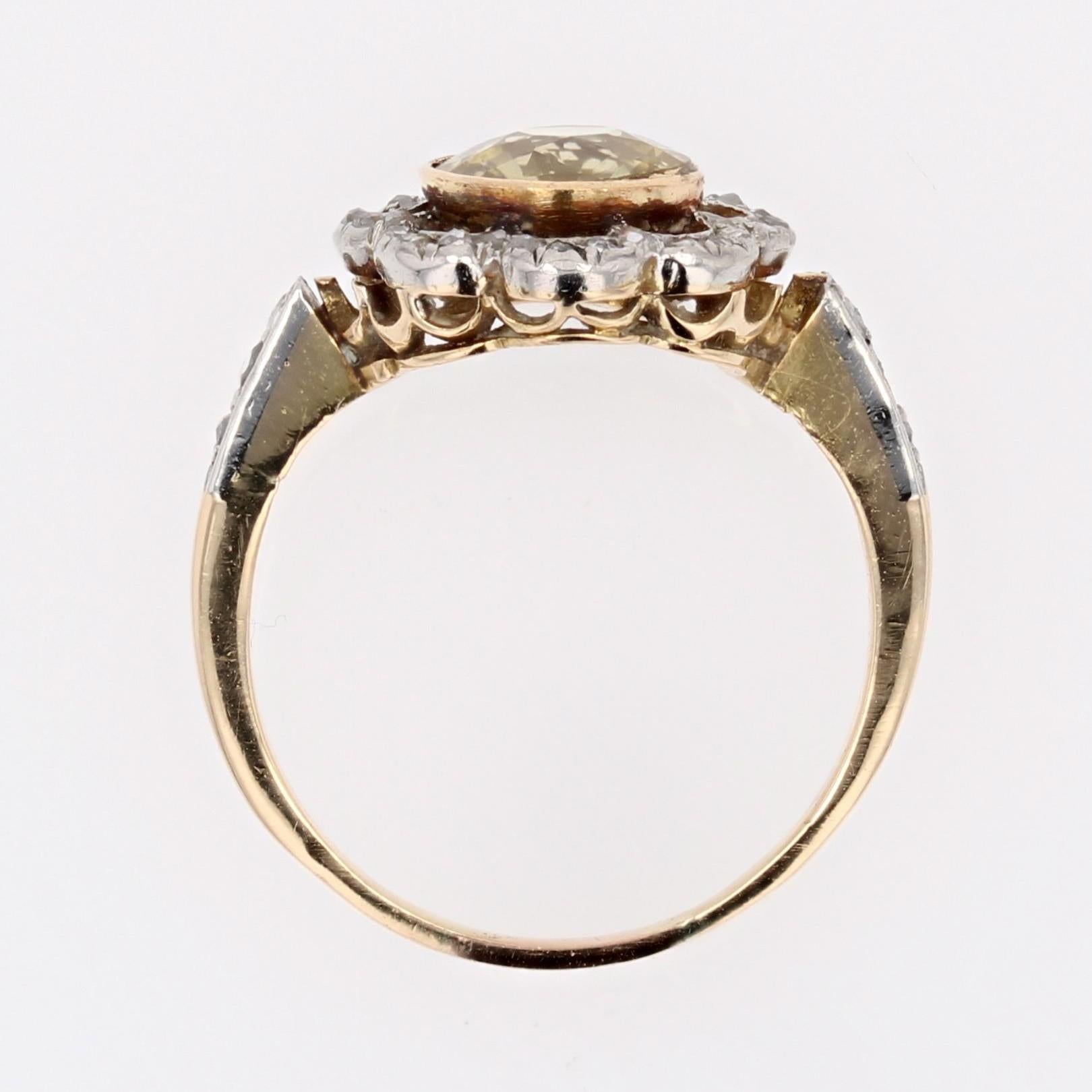 19th Century Ceylon Yellow Sapphire Diamonds 18 Karat Yellow Gold Flower Ring For Sale 12