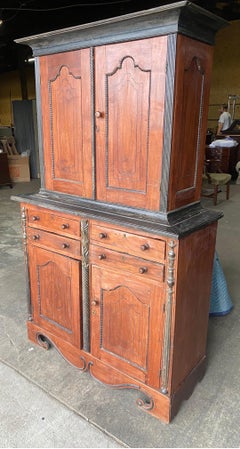 19th Century Ceylonese East Indies Jackwood & Ebony 4 Door Press with 4 Drawers