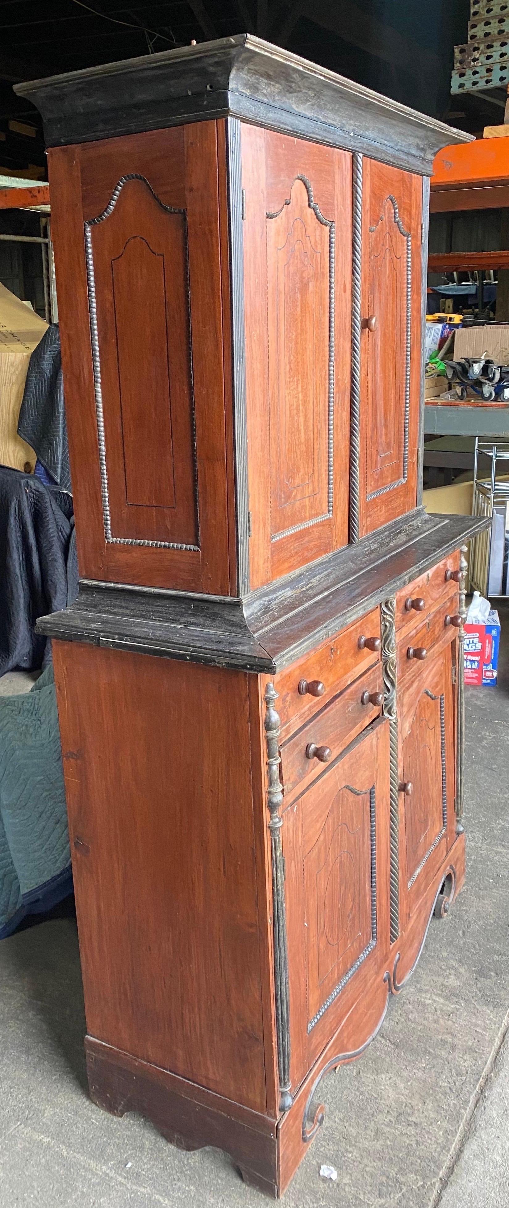 Wood 19th Century Ceylonese East Indies Jackwood & Ebony 4 Door Press with 4 Drawers For Sale