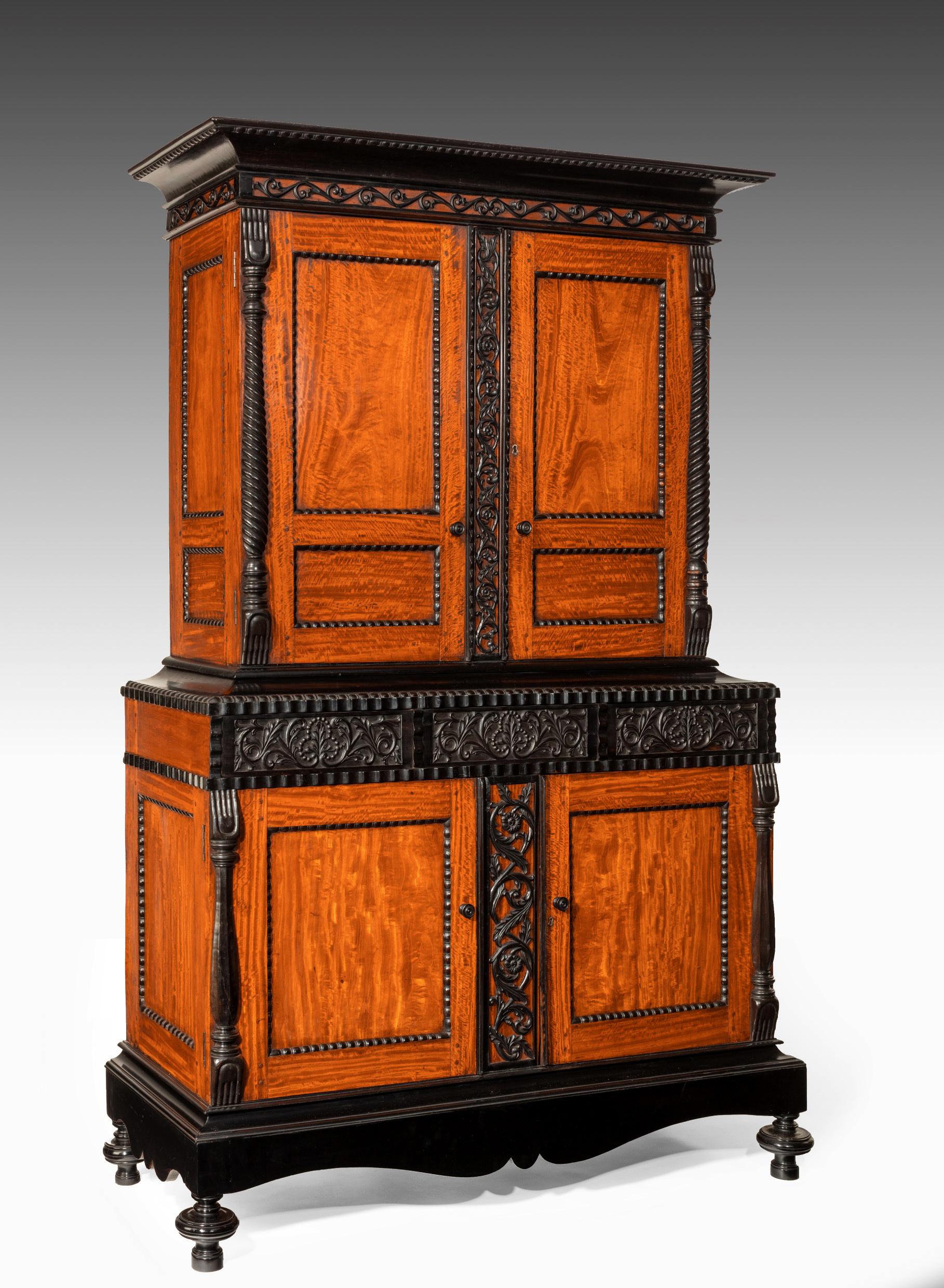 Anglo-Indian 19th Century Ceylonese Indo-Dutch Satinwood and Ebony Cabinet 