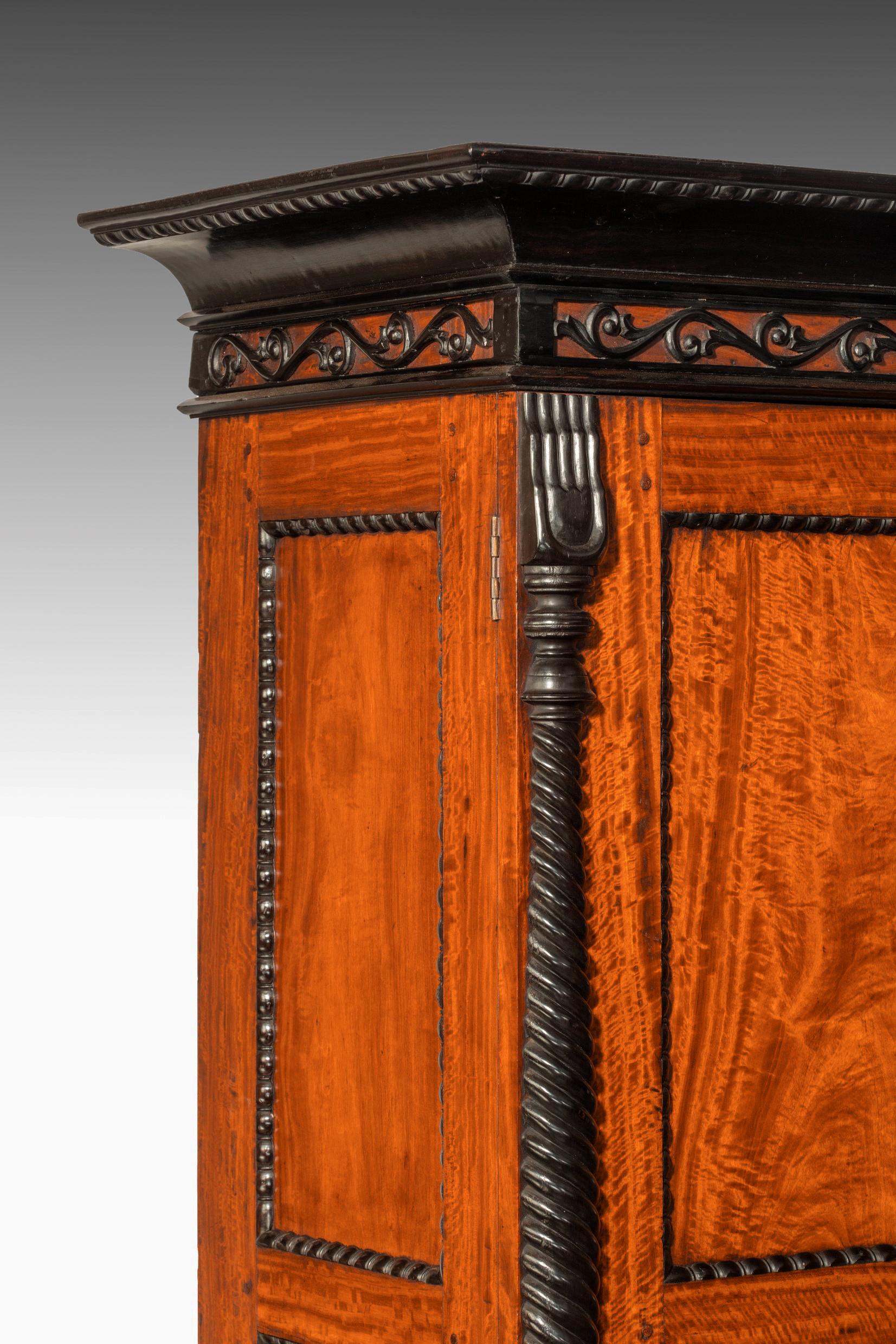 19th Century Ceylonese Indo-Dutch Satinwood and Ebony Cabinet  In Good Condition In Benington, Herts