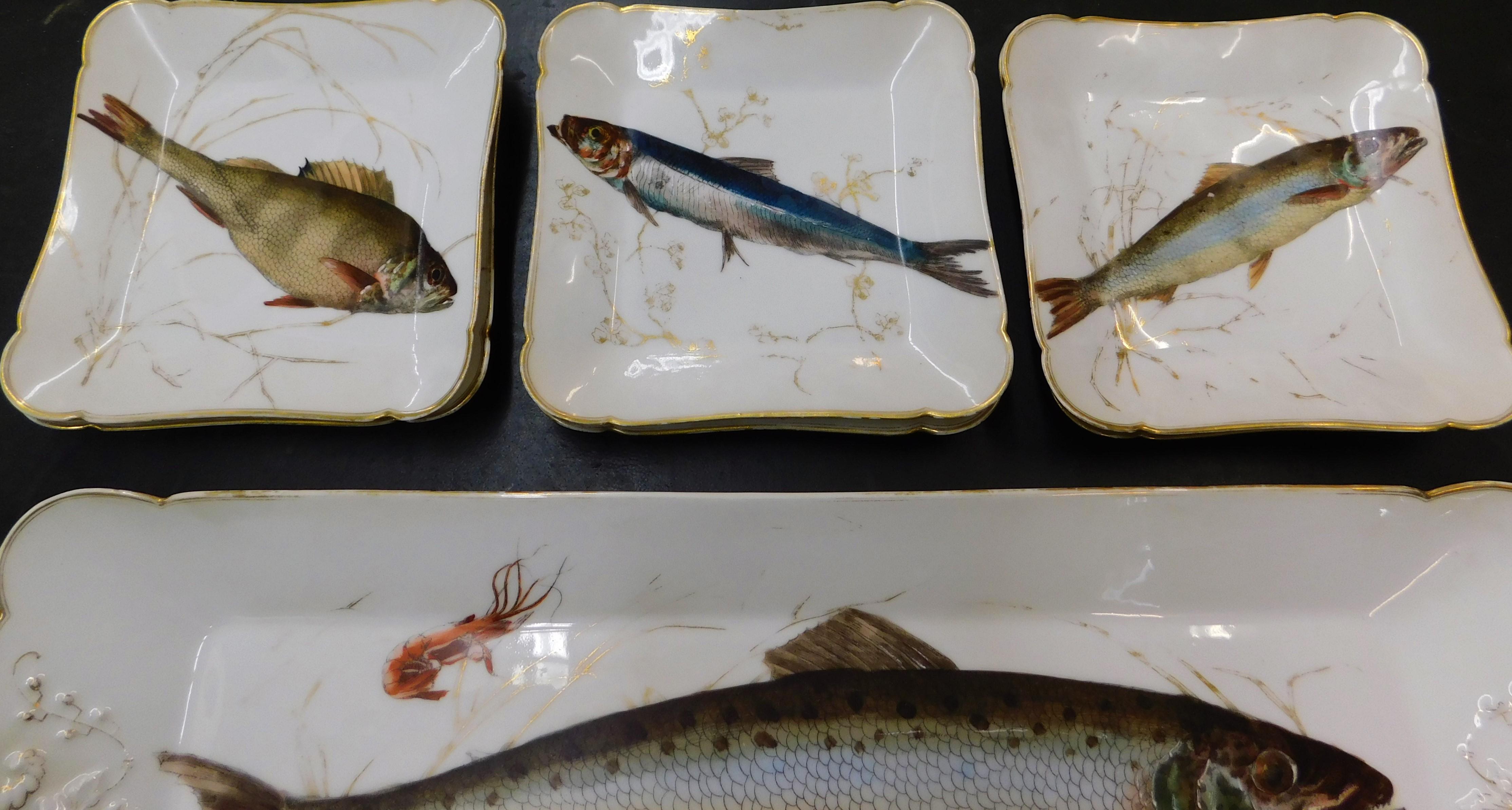 19th Century C.H. Field Haviland Limoges France 15 Piece Fish Serving Set 6