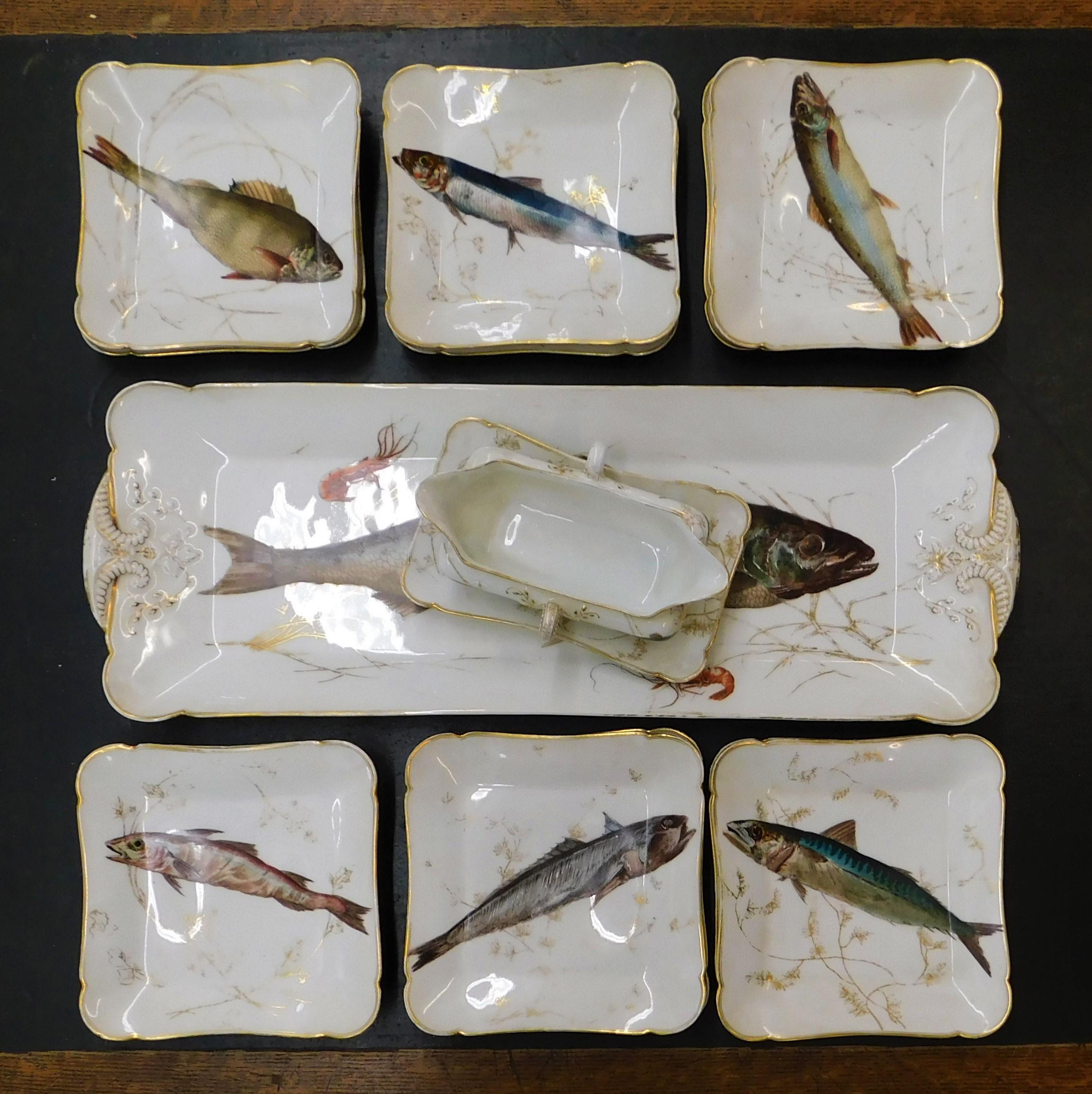 French 19th Century C.H. Field Haviland Limoges France 15 Piece Fish Serving Set