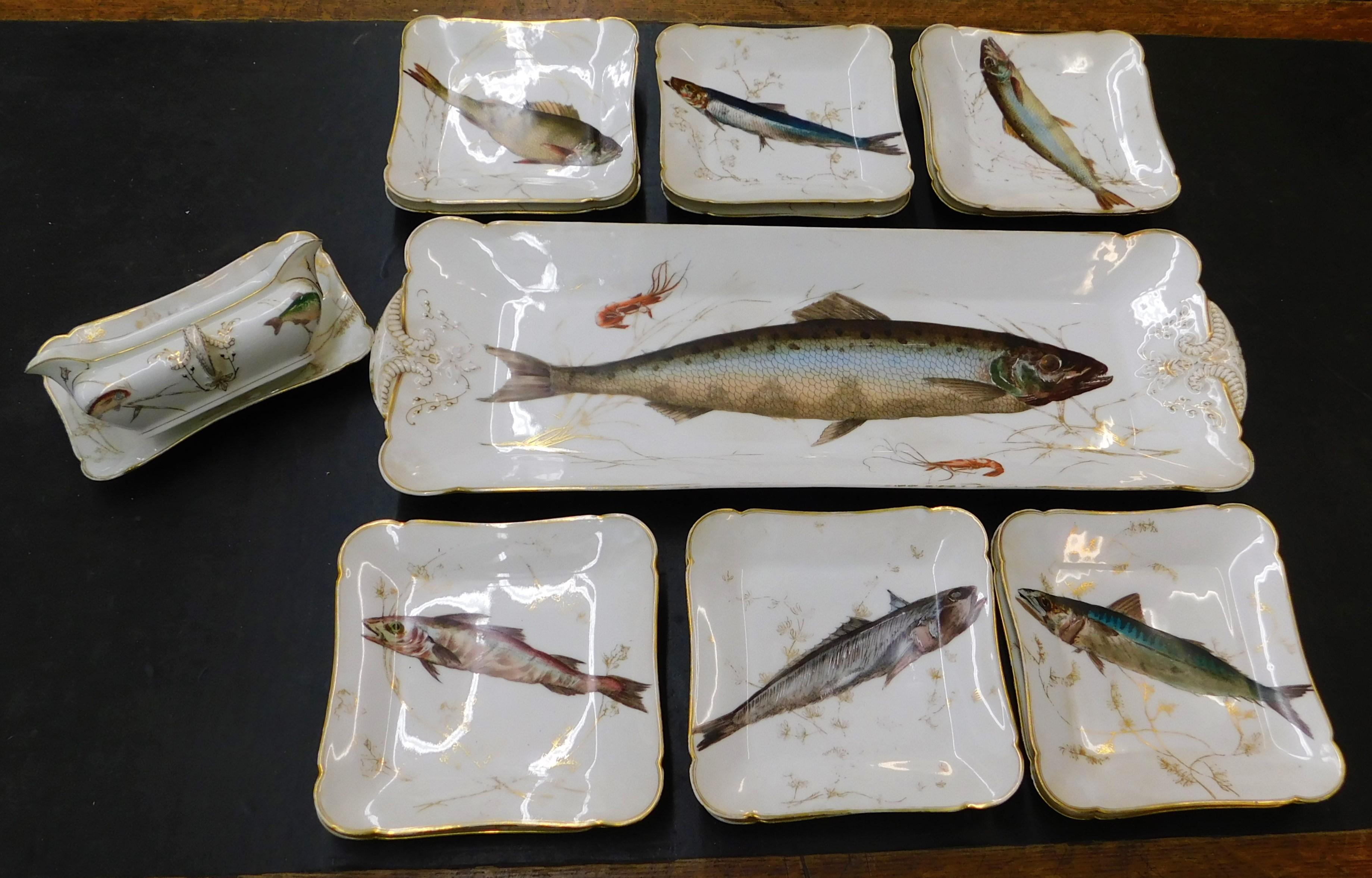 19th Century C.H. Field Haviland Limoges France 15 Piece Fish Serving Set 1