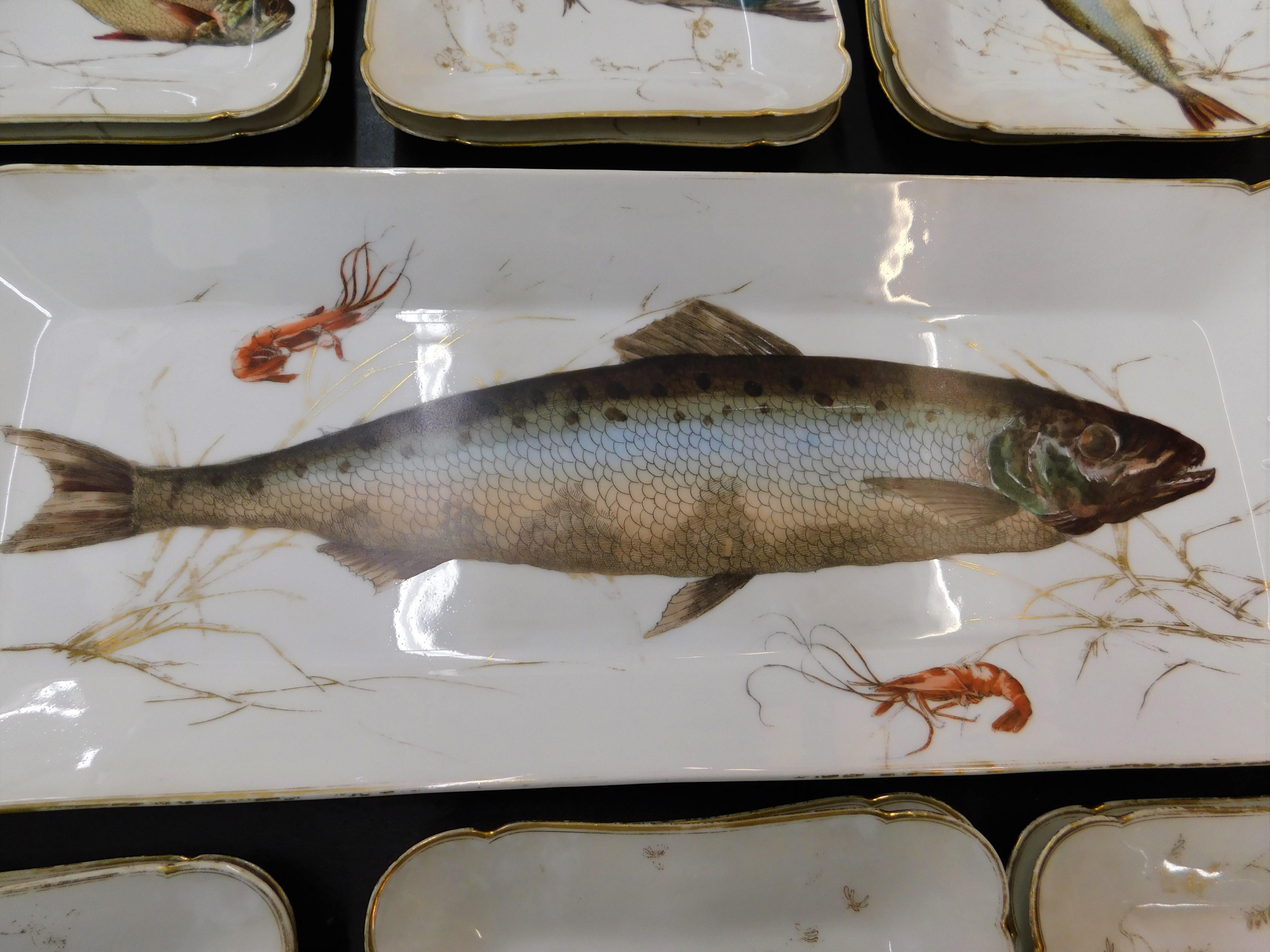 19th Century C.H. Field Haviland Limoges France 15 Piece Fish Serving Set 2