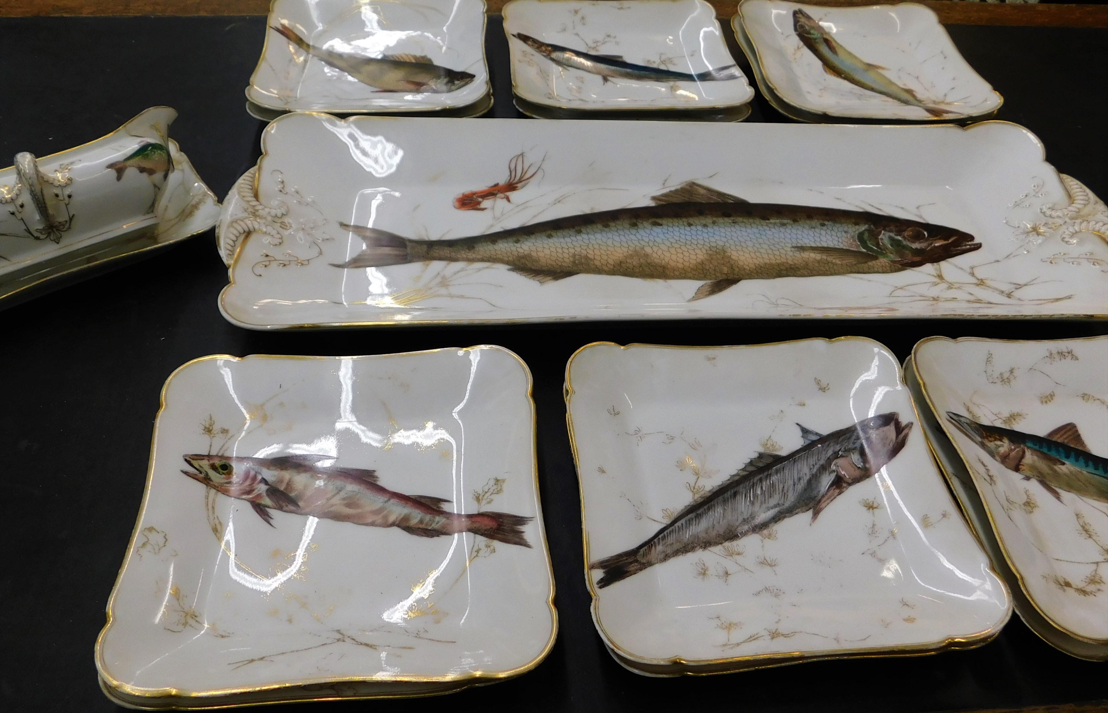 19th Century C.H. Field Haviland Limoges France 15 Piece Fish Serving Set 3