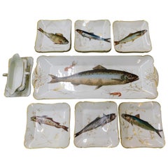 19th Century C.H. Field Haviland Limoges France 15 Piece Fish Serving Set