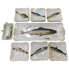 Antique 19th Century C.H. Field Haviland Limoges France 15 Piece Fish Serving Set