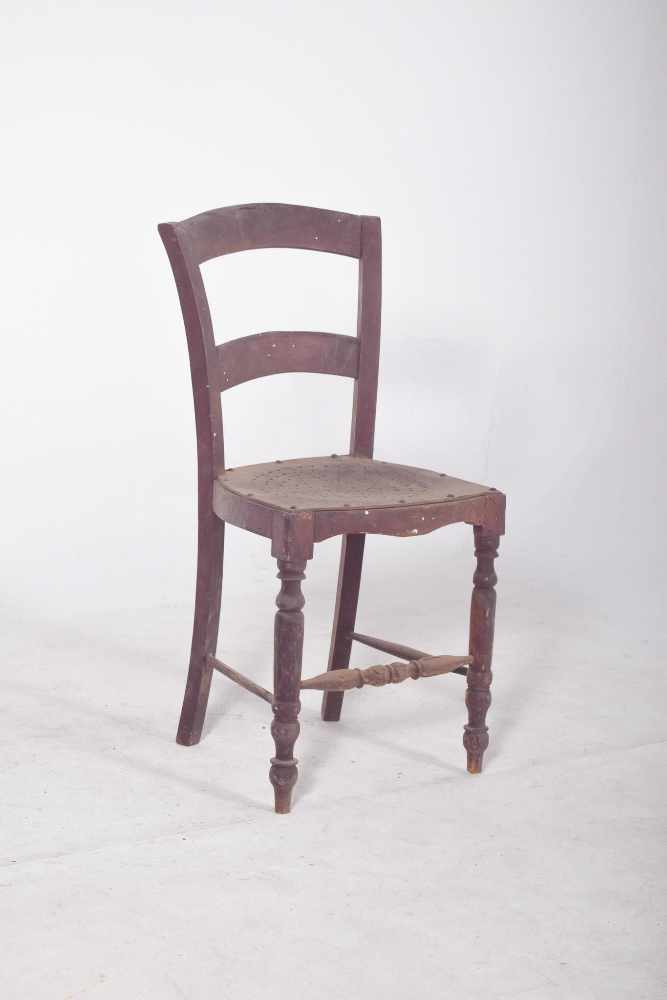Romantic 19th Century Chair with Openwork Wooden Seat For Sale