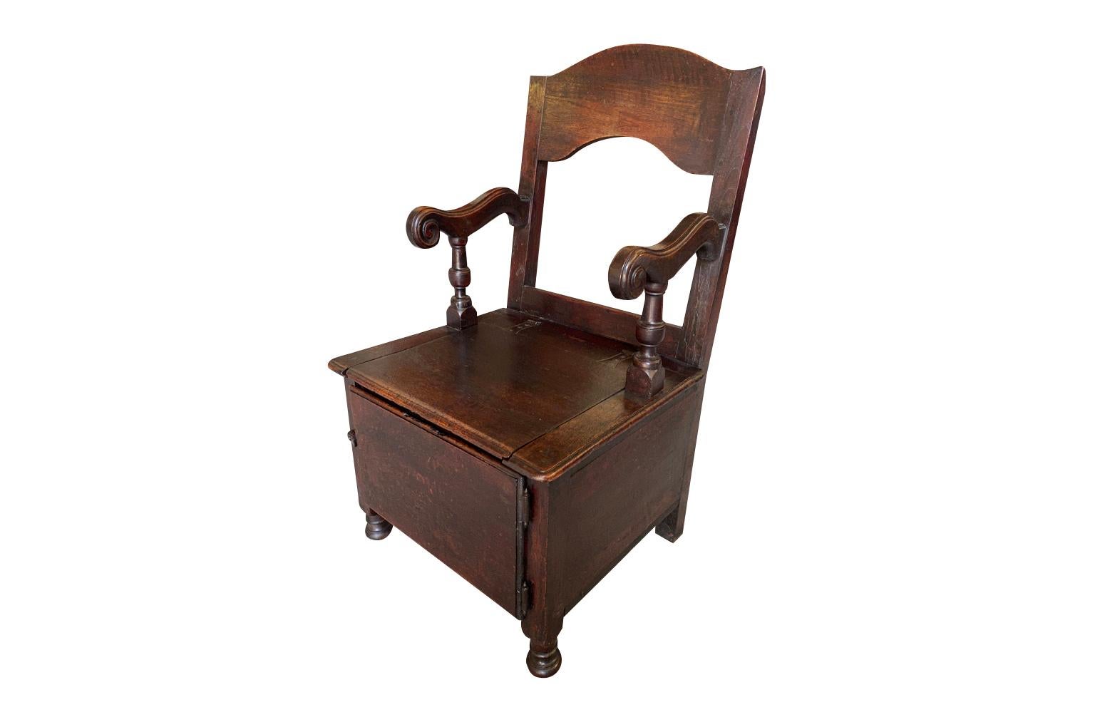 Oak 19th Century Chaise Percee, Armchair For Sale