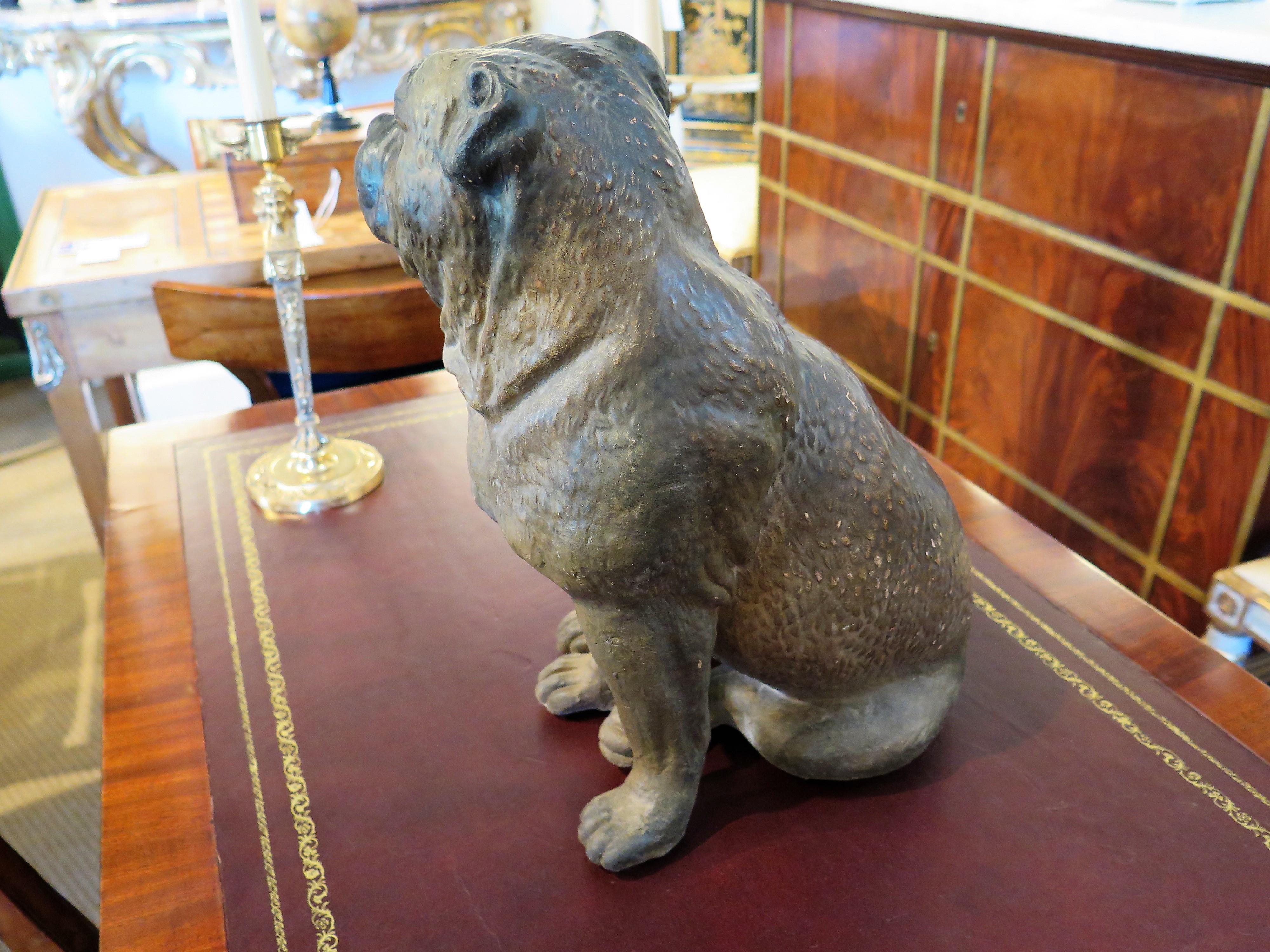 A 19th Century Terracotta Painted Dog Figure / Boxer with Glass Eyes 7